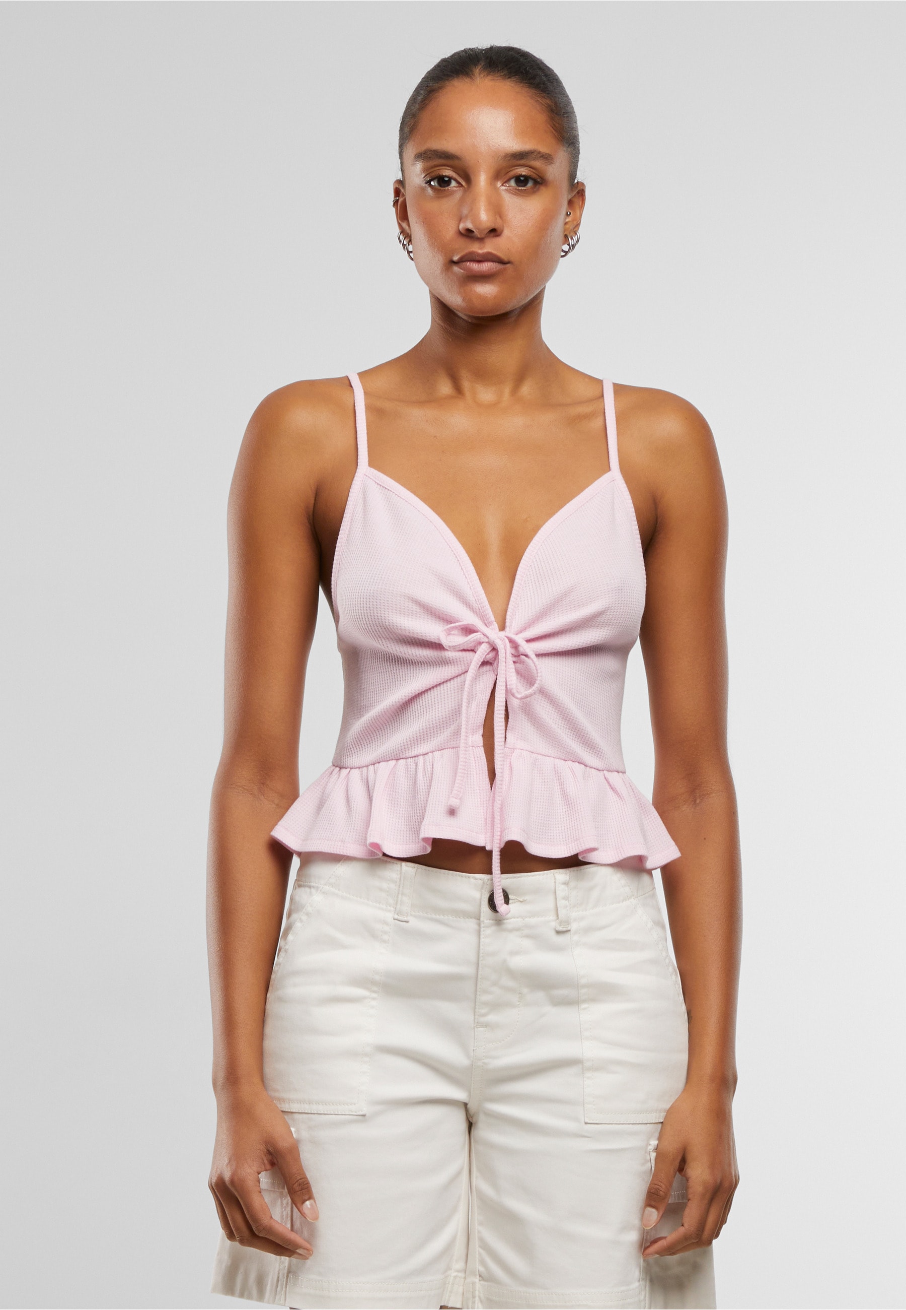 URBAN CLASSICS Tanktop »Urban Classics Damen Ladies Waffle Pique Ruffle Top«