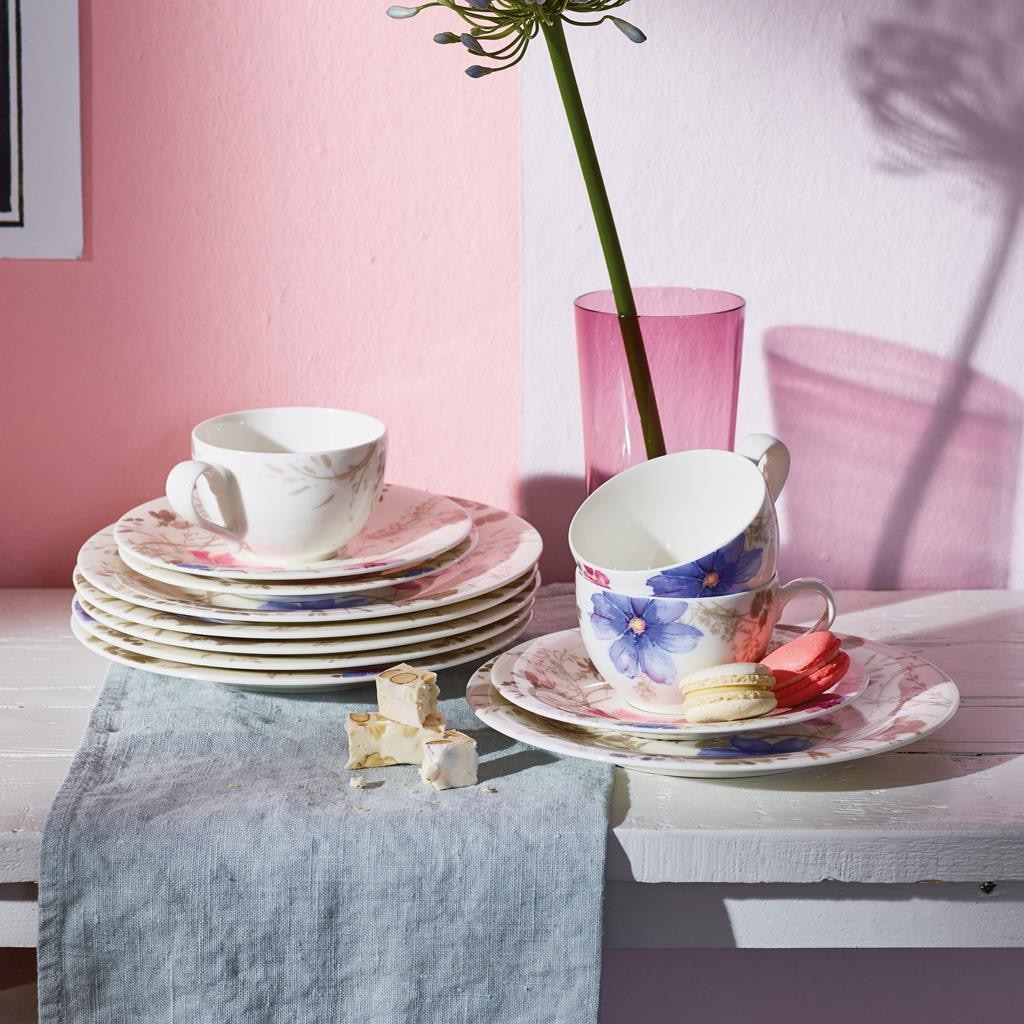 Villeroy & Boch Geschirr-Set »Teeservice Mariefleur Gris Basic 18er Set bunt« Spülmaschinengeeignet, Mikrowellenfest