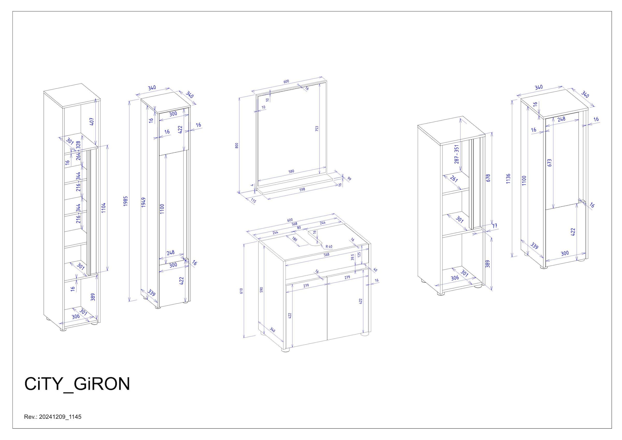 INOSIGN Badmöbel-Set »CITY/ GIRON, Bad im zeitlosen Design, 4-teiliges Badezimmer«, (Set, 4 St.), Badschränke und Spiegel, in zwei Farben verfügbar, viel Stauraum