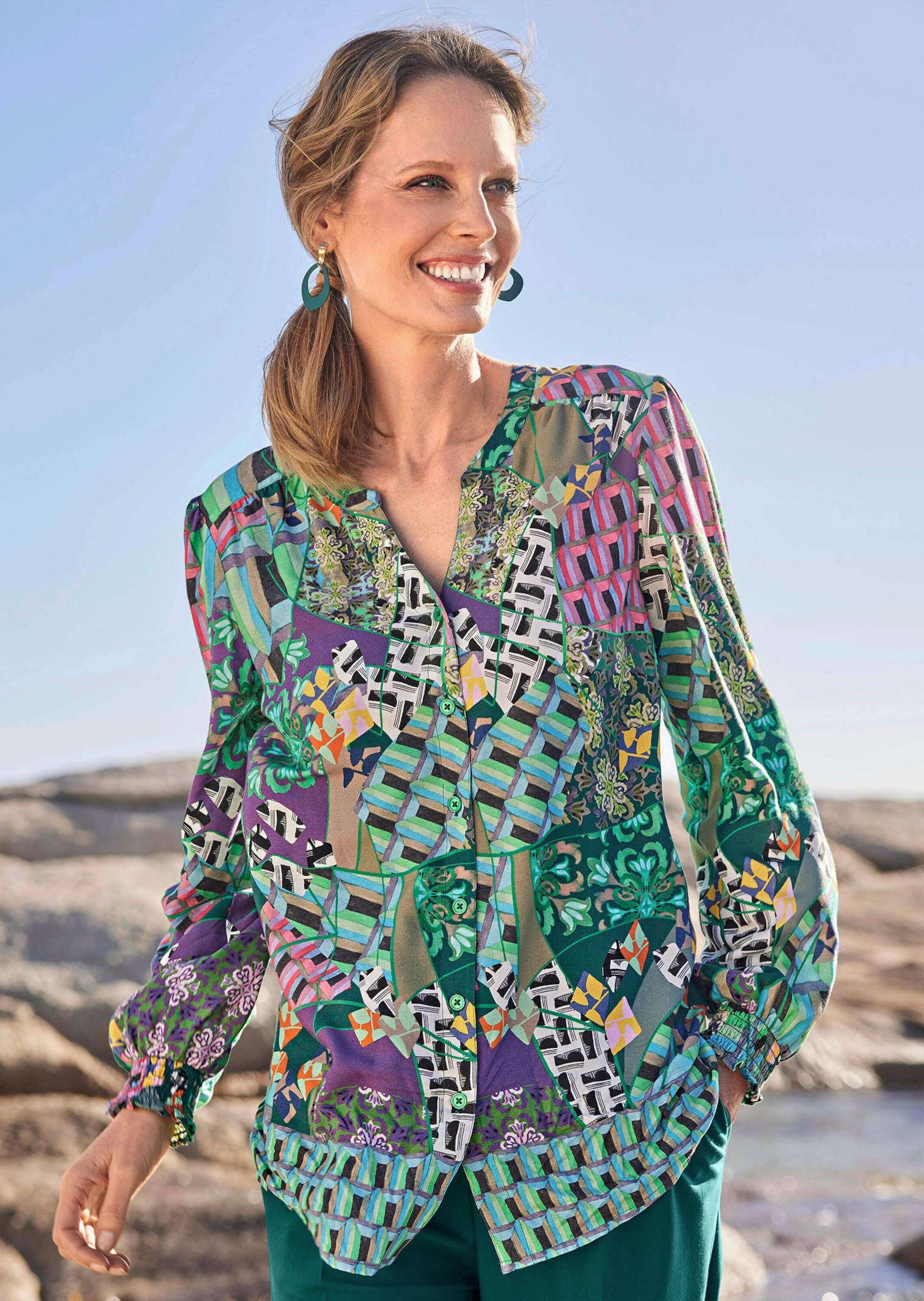 Goldner Patchwork Blouse Dark Green 42 2