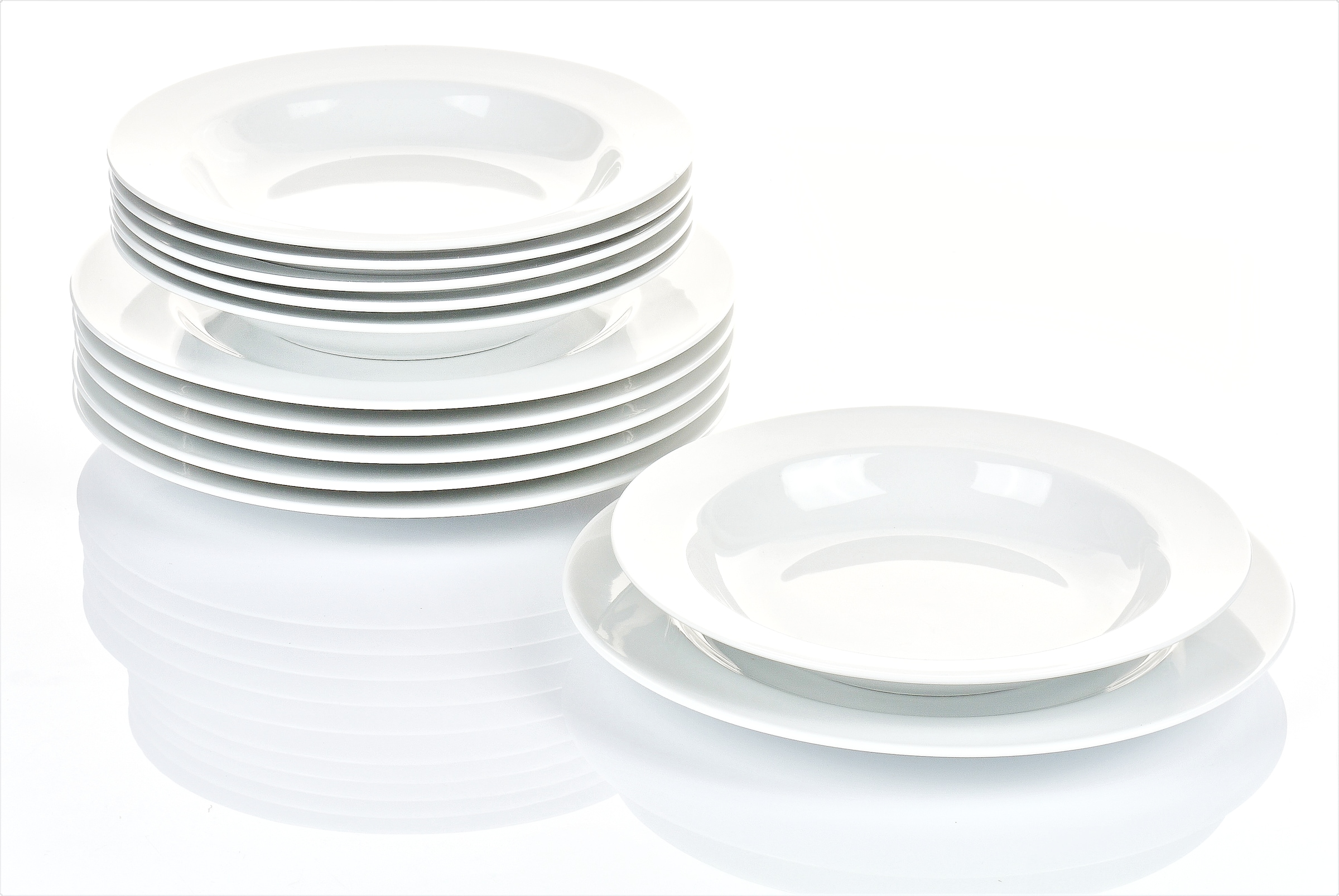 Retsch Arzberg Tafelservice »HEIKE WEISS, Geschirr-Set 12-teilig, Teller-Set aus Porzellan, rund«, (Set, 12 tlg., 6x Suppenteller 21 cm, 6x Speiseteller 25 cm, rund, Fahnenform), Tafelgeschirr in zeitlosem Design - für jeden Anlass und jedes Alter