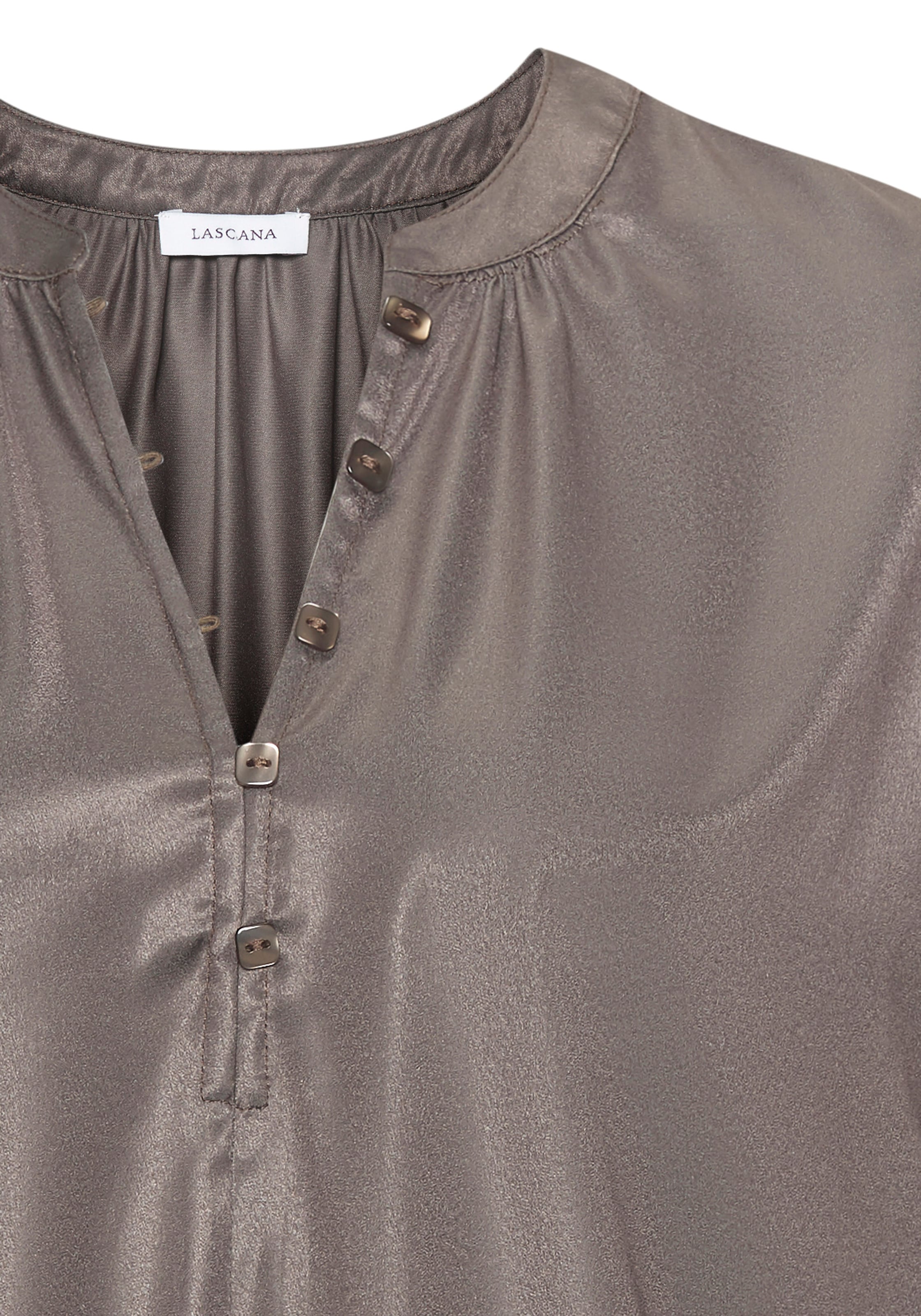 LASCANA Satinbluse mit kurzen Ärmeln, Bluse mit halber Knopfleiste, festlich-elegant
