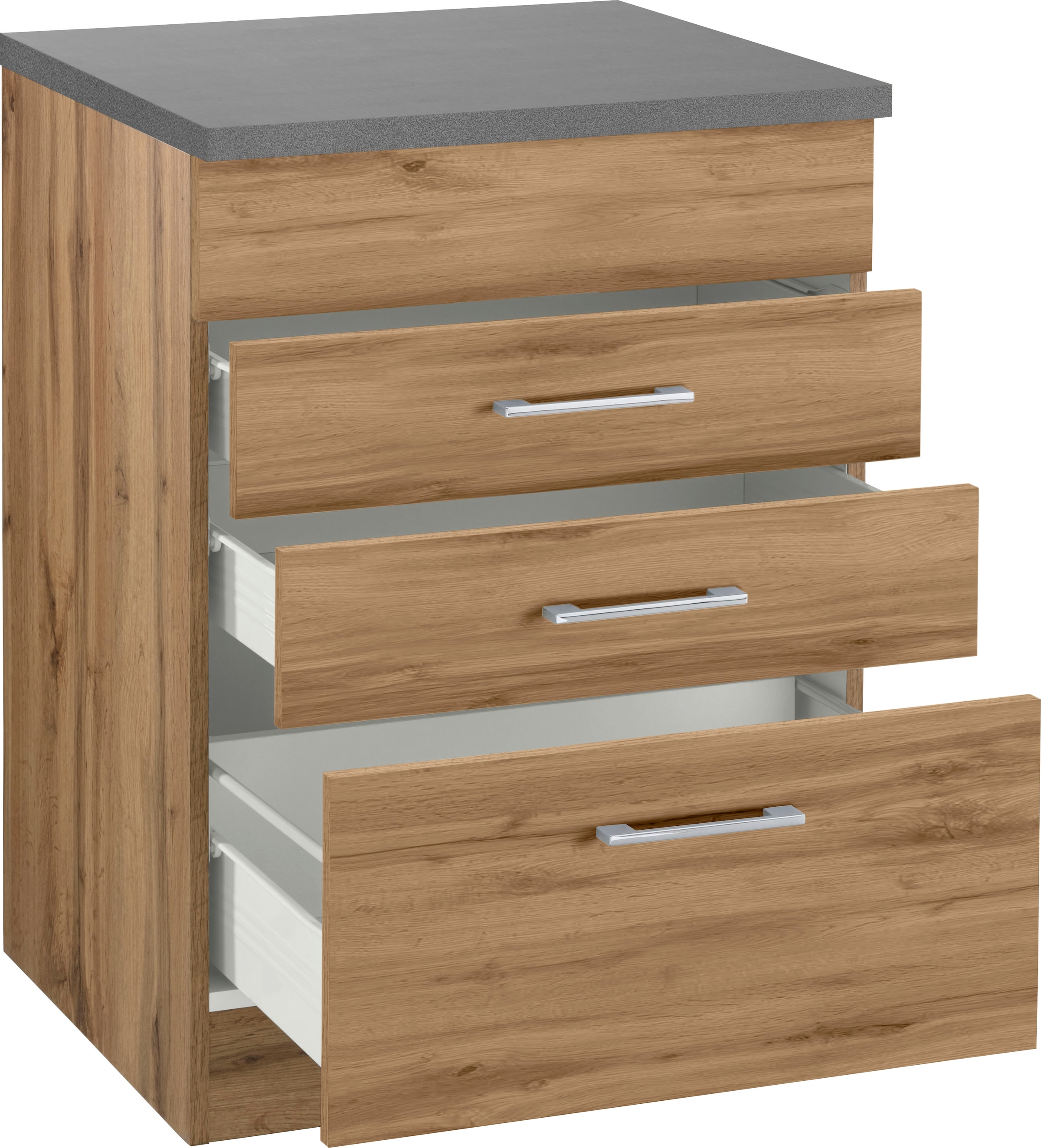KOCHSTATION Kochfeldumbauschrank »KS-Colmar«, 60 cm, mit Metallgriff, 2 Schubkästen und 1 Auszug