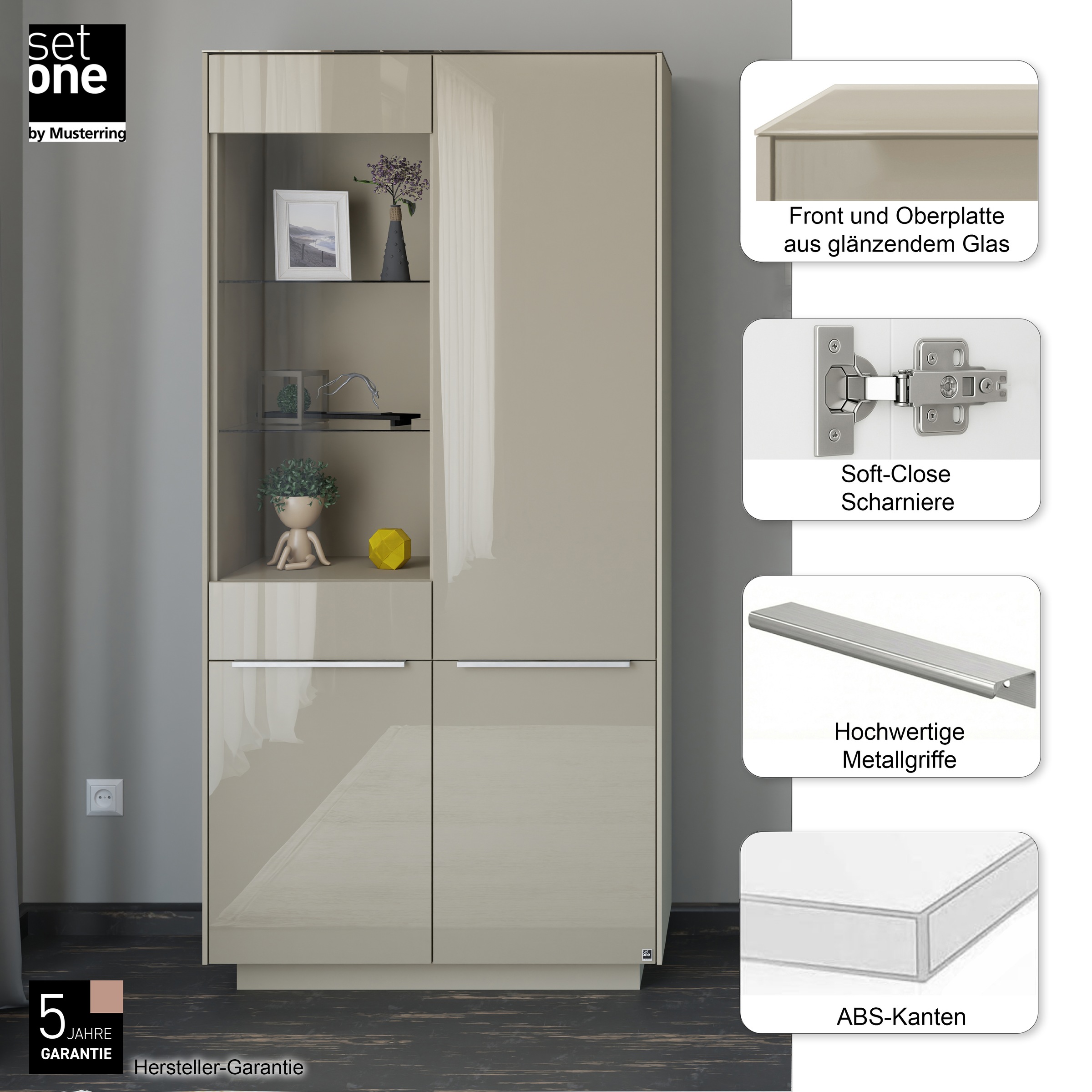 set one by Musterring Standvitrine »Reno« 1 Stk. tlg. Mit Sockel in diversen Farben, 193 cm Höhe & Farbauswahl