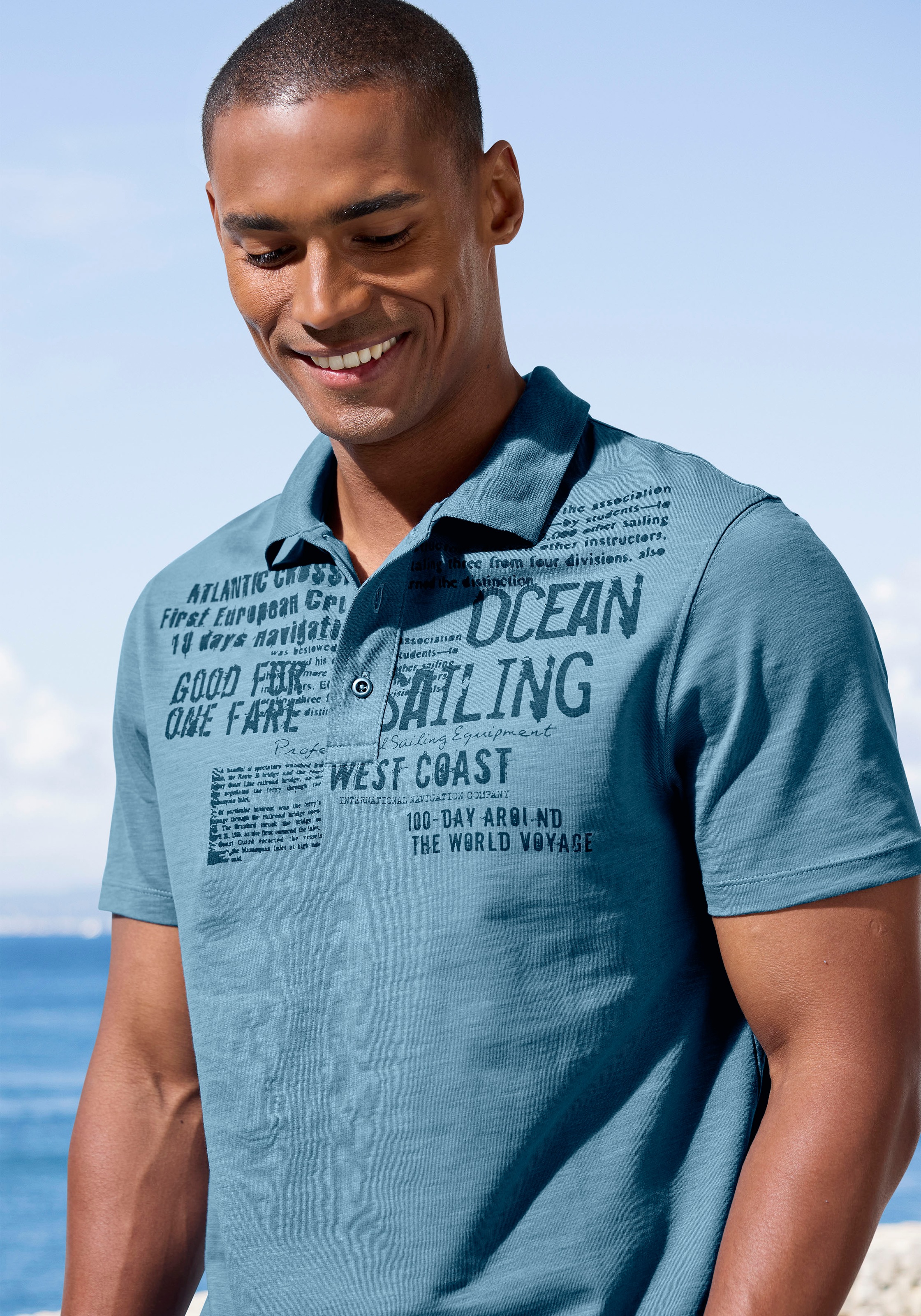 John Devin Herren Poloshirt mit Print, Blau, Gr. S 2