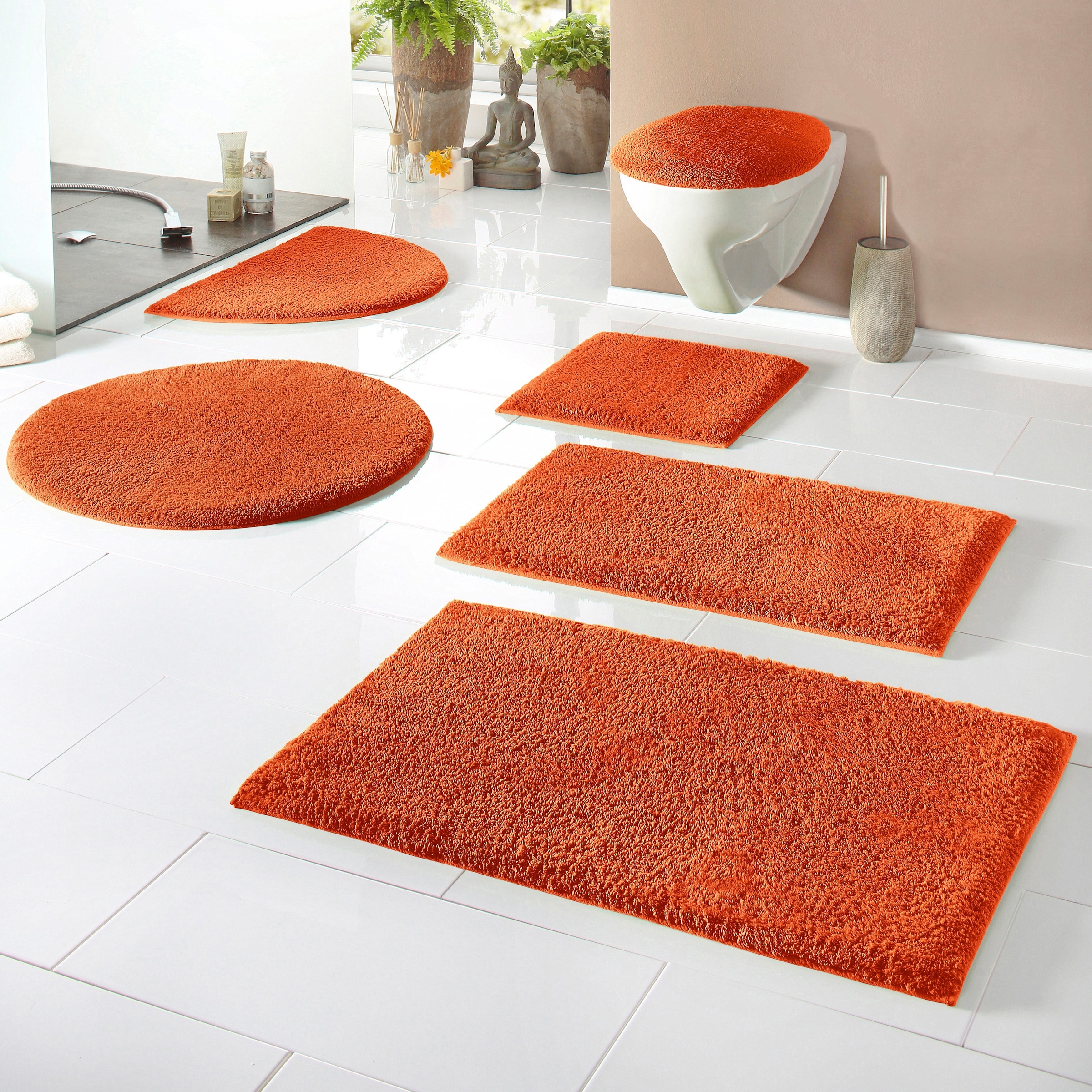 my home Badematte »Maren, Badvorleger, Badezimmer Teppich«, rutschhemmend beschichtet, fußbodenheizungsgeeignet, Bio-Baumwolle, Badteppich, Badematten auch als 3 teiliges Set