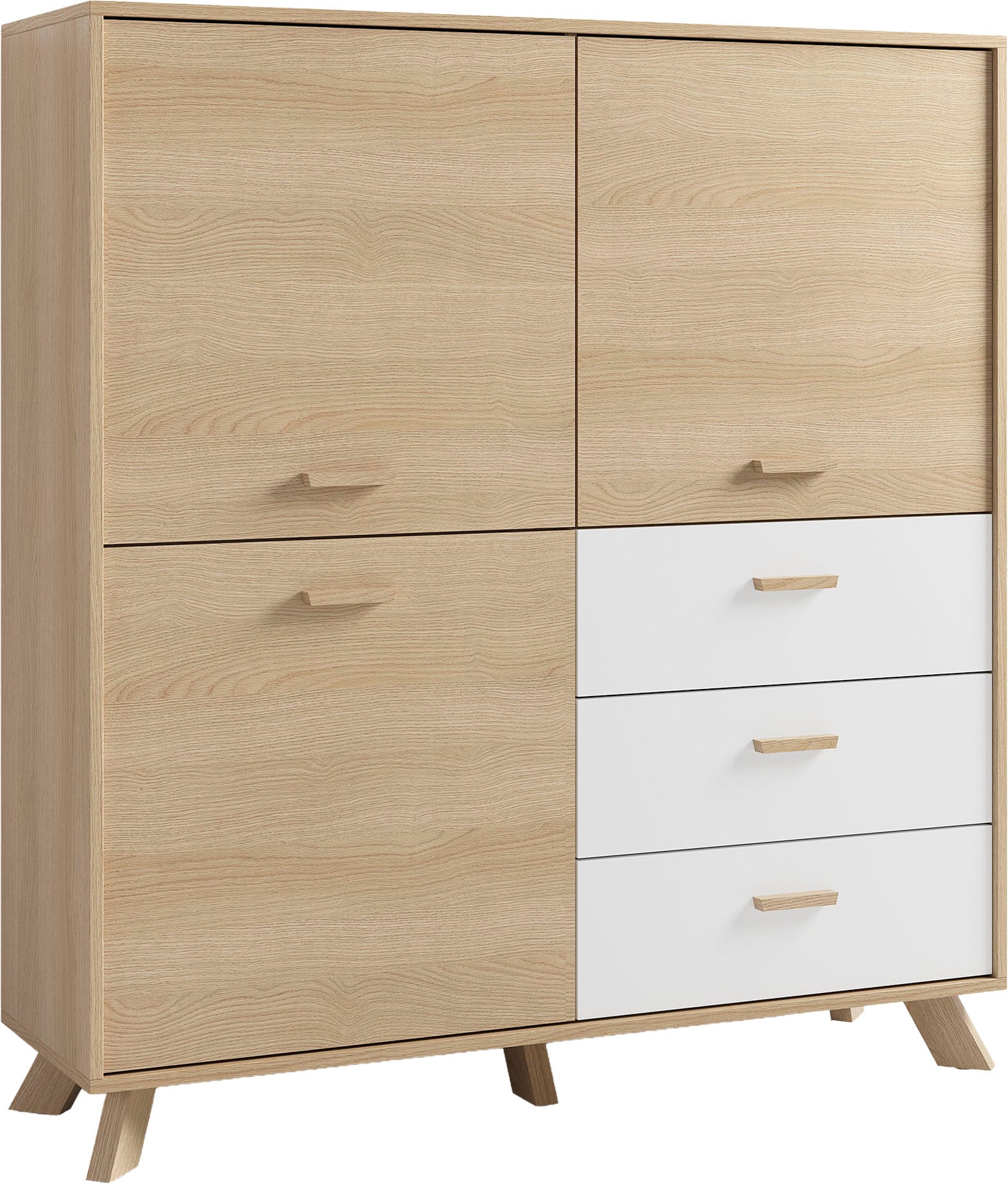 byLIVING Highboard »Bastian« 1 Stk. tlg. mit massiven Holzfüßen und Griffen, natürlicher Eichenlook, 120cm