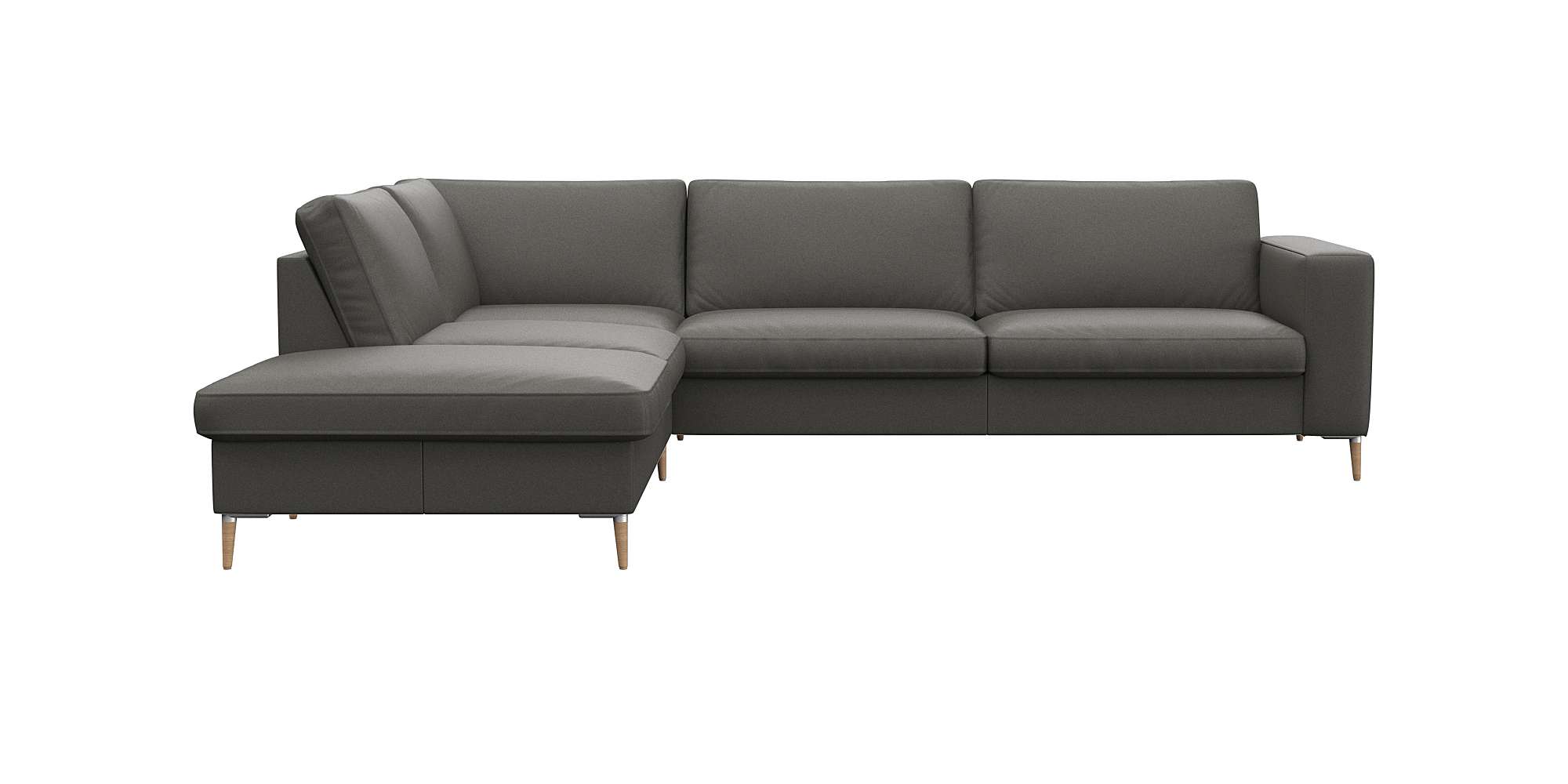 FLEXLUX Ecksofa "Fiore, Sitzaufbau mit hochwertigem Kaltschaum für mehr Sitzkomfort" breite Armlehnen, L-Form, Füße Alu/Eiche
