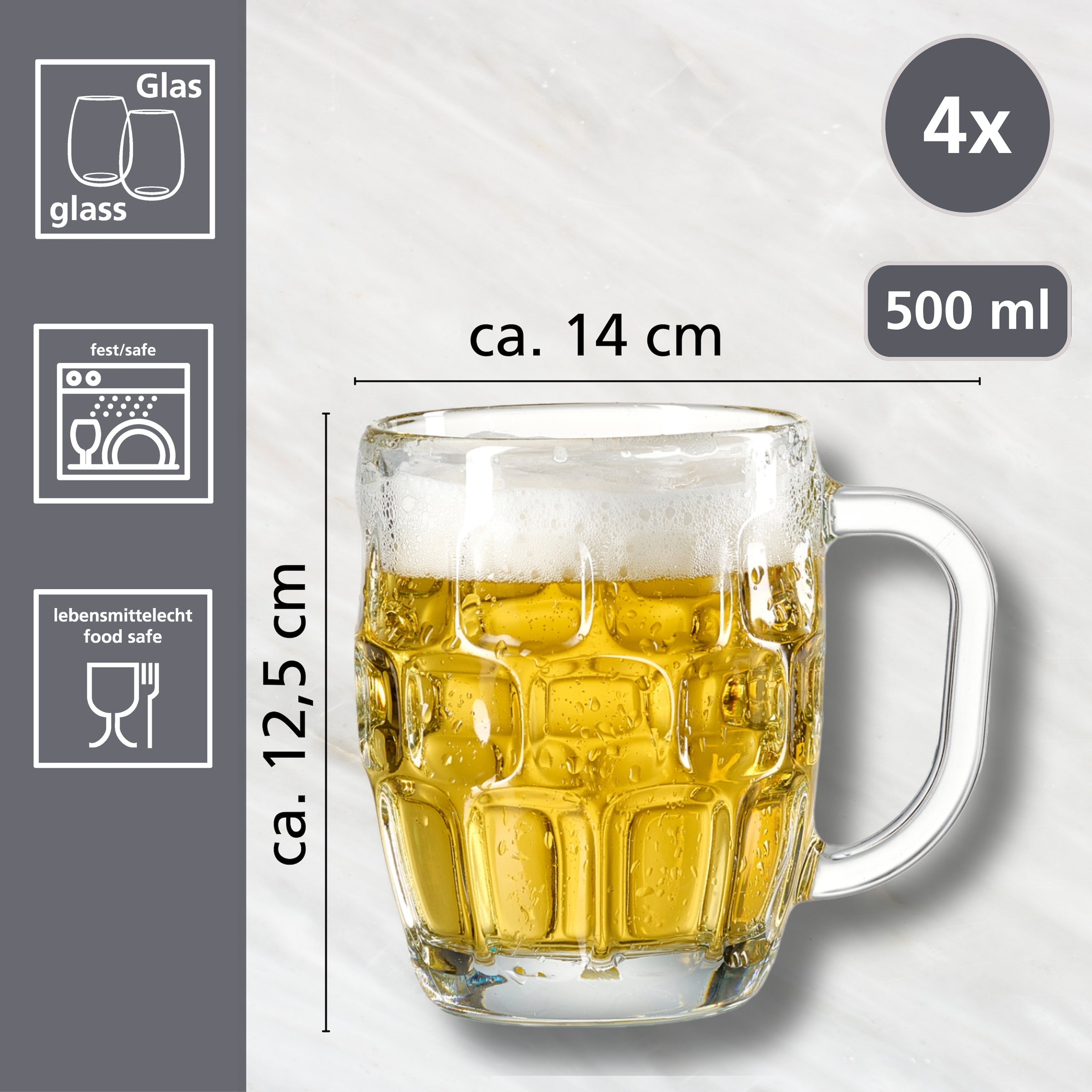 Ritzenhoff & Breker Bierkrug »Luis«, (Set, 4 tlg.), 4er Set, je 500 ml