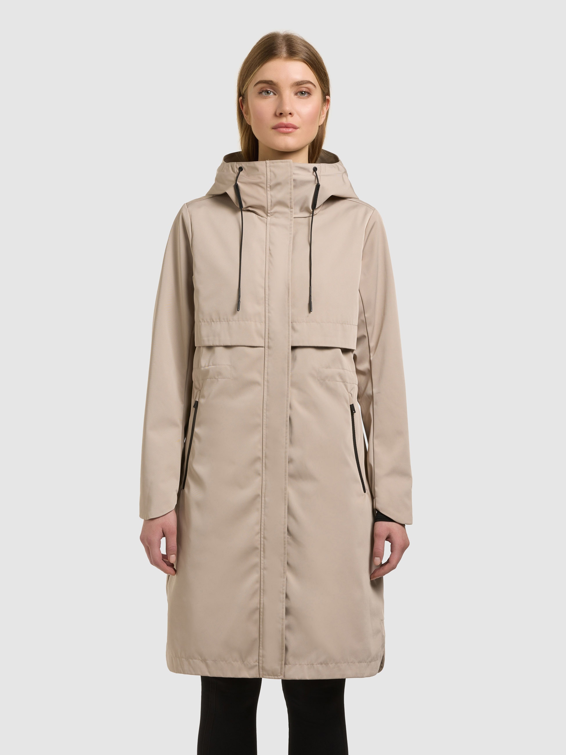 Kurzmantel KHUJO "MANAO2", Damen, Gr. L, latte beige, Web, 100% Polyester, unifarben, eingesetzt abgesteppte Kante, Mäntel Kurzmantel