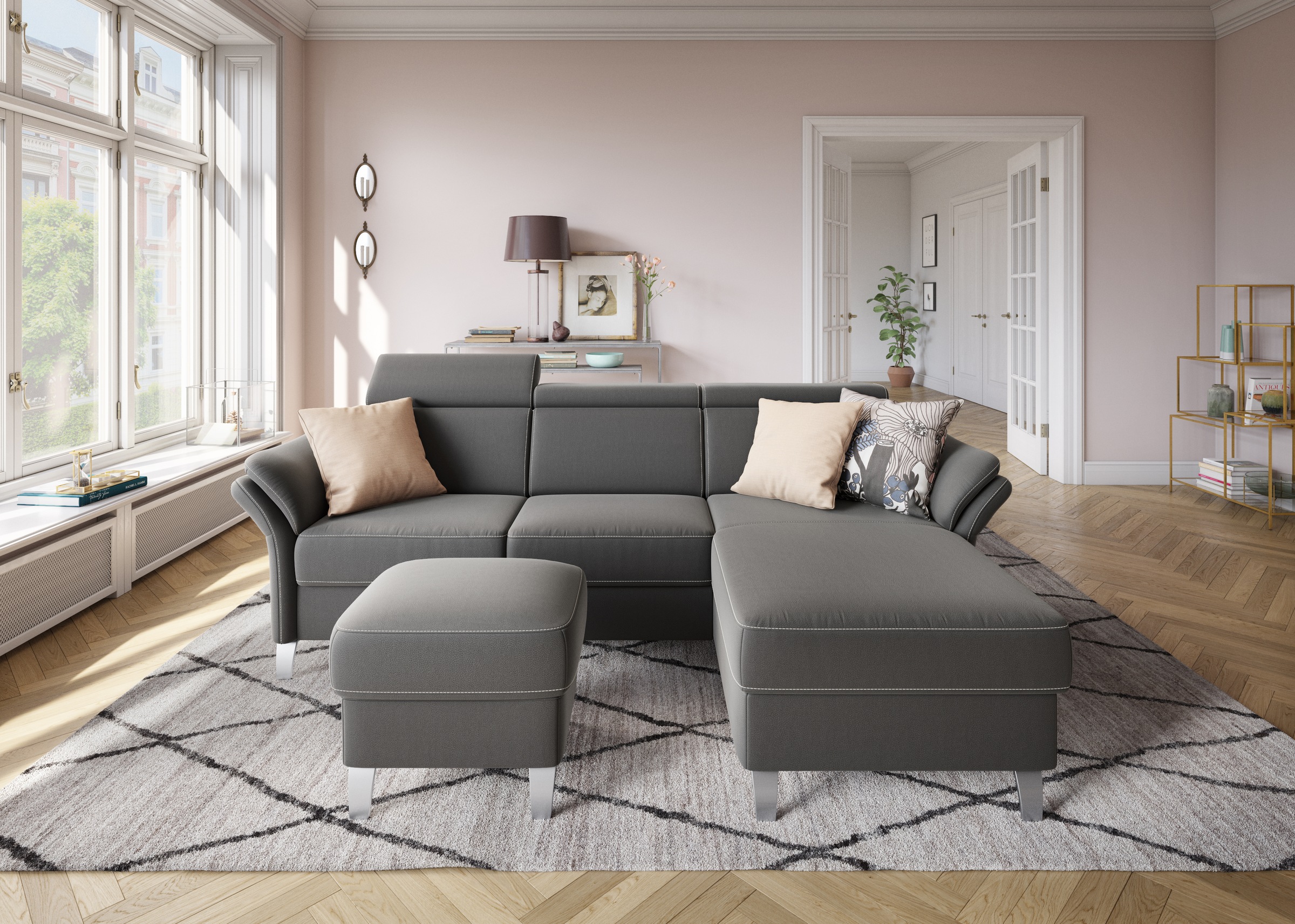 sit&more Ecksofa »Vincenzo L-Form«, inklusive Kopfteilverstellung, wahlweise mit Bettfunktion, Bettkasten