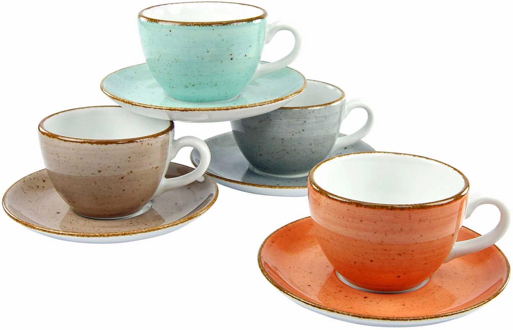 CreaTable Tasse »Tassen Set VINTAGE NATURE«, (Set, 8 tlg.), 4 Kaffeetassen, 4 Untertassen