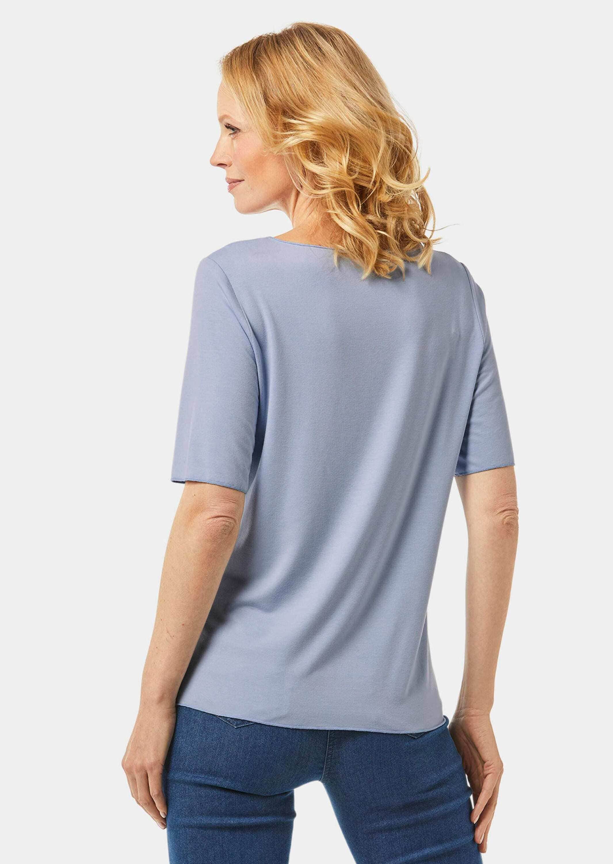 GOLDNER Langarm-Poloshirt »Rundhalsshirt Kombistarkes Halbarmshirt mit tonaler Zierkante«