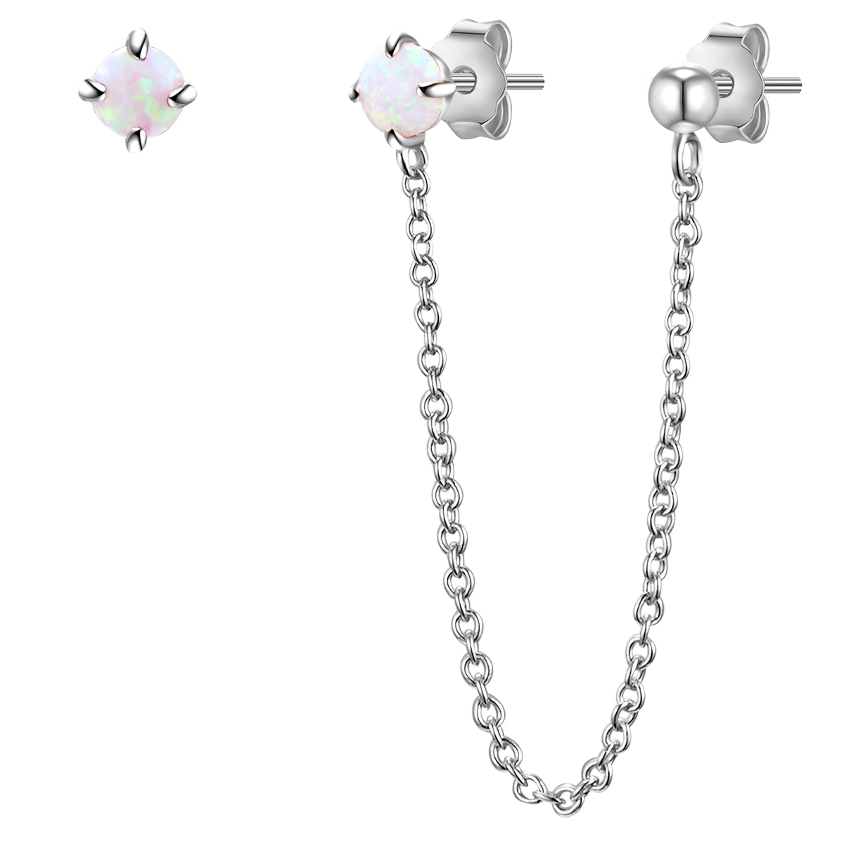 Paar Ohrstecker LULU & JANE "Set: AV152", silber, weiß, Ohrringe, Damen, 35,6mm, Messing, mit Opal (synth.)