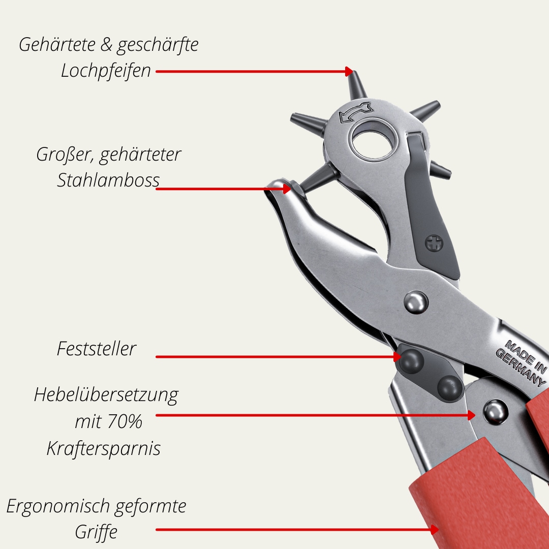 FAMEX Revolverlochzange »3519 Profi«, mit Hebelübersetzung, ca. 70% Kraftersparnis, für Leder