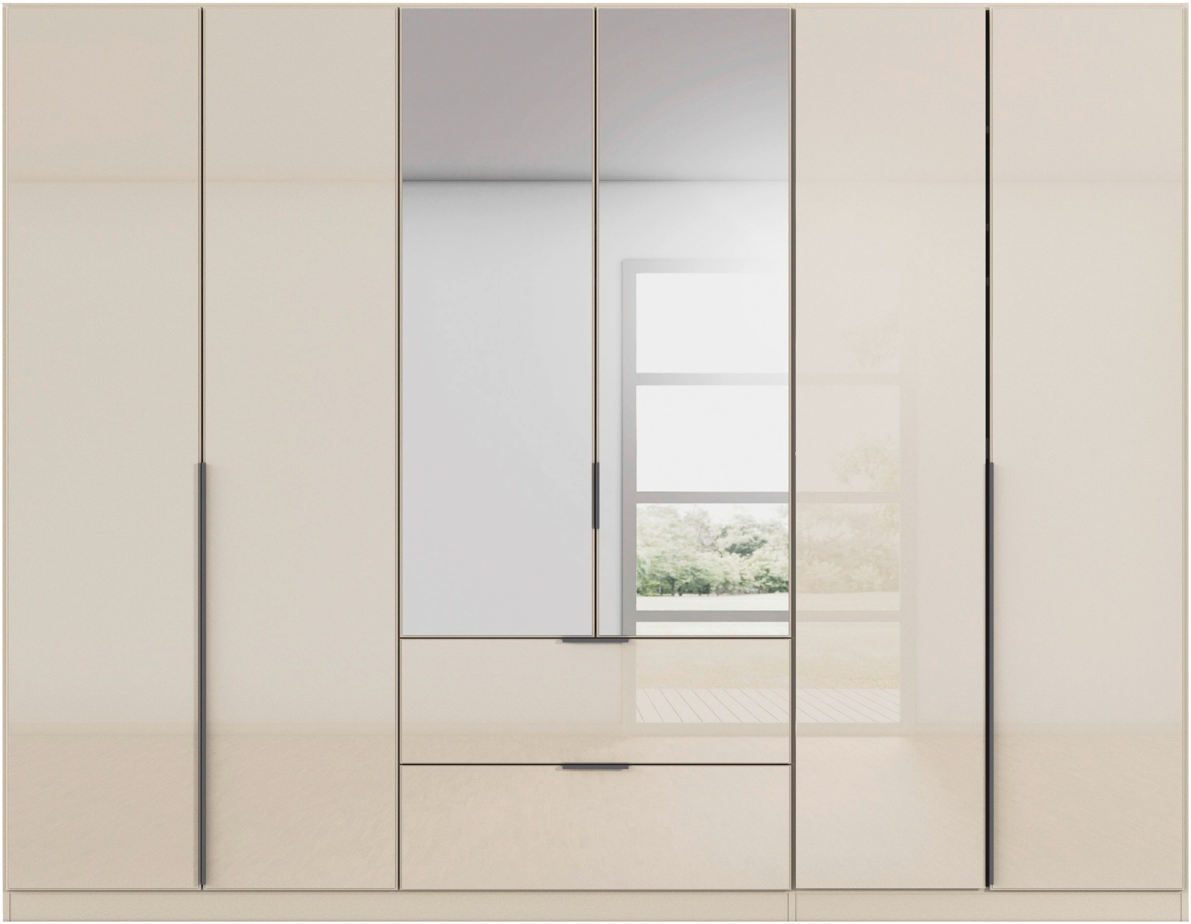 rauch Drehtürenschrank »Kleiderschrank Kleiderschränke Schrank Garderobe AGORDO mit Glasfront«, (in zwei Griff-Farben, Breiten 91-360 cm), mit Außenschubkästen, in 7 Breiten und 2 Höhen MADE IN GERMANY