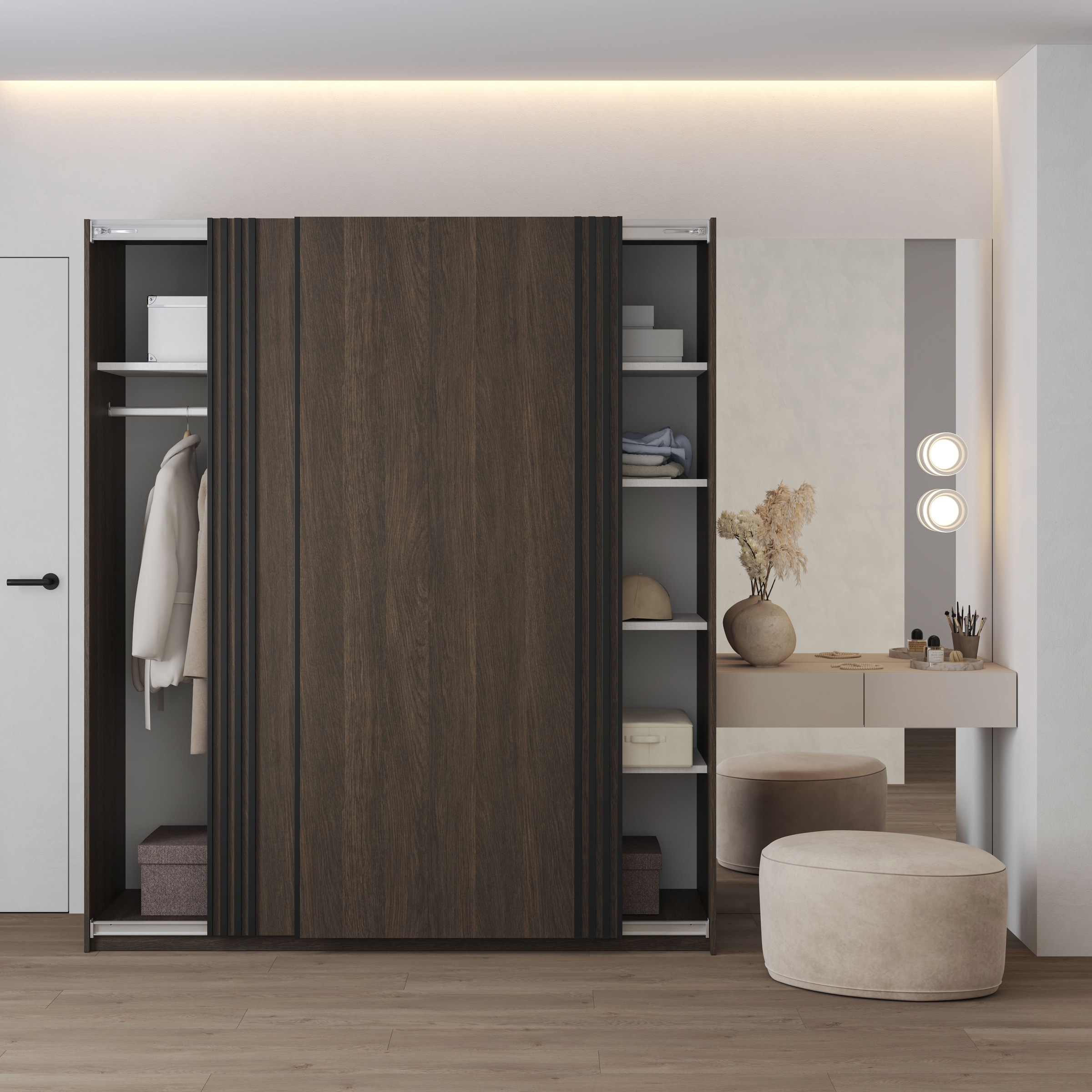 Home affaire Schwebetürenschrank »Niva, Garderobenschrank incl.kompletter Innenausstattung«, Moderner Kleiderschrank, Schiebetürenschrank, Lamellen, Wäscheschrank