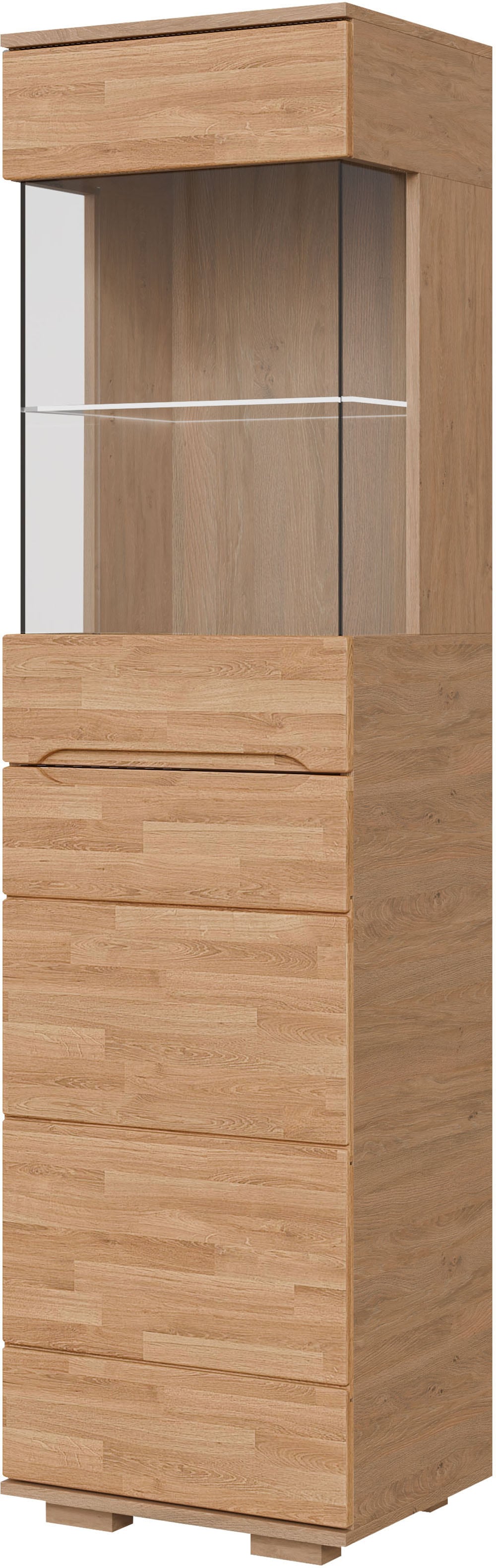OTTO home Vitrine "VETRO: Fronten aus Massivholz, Korpus aus Melamin, 1Glastür" Eiche B/T/H:50/40/190cm,3Variable einlegeboden,Türanschlag L/R,5Fächer