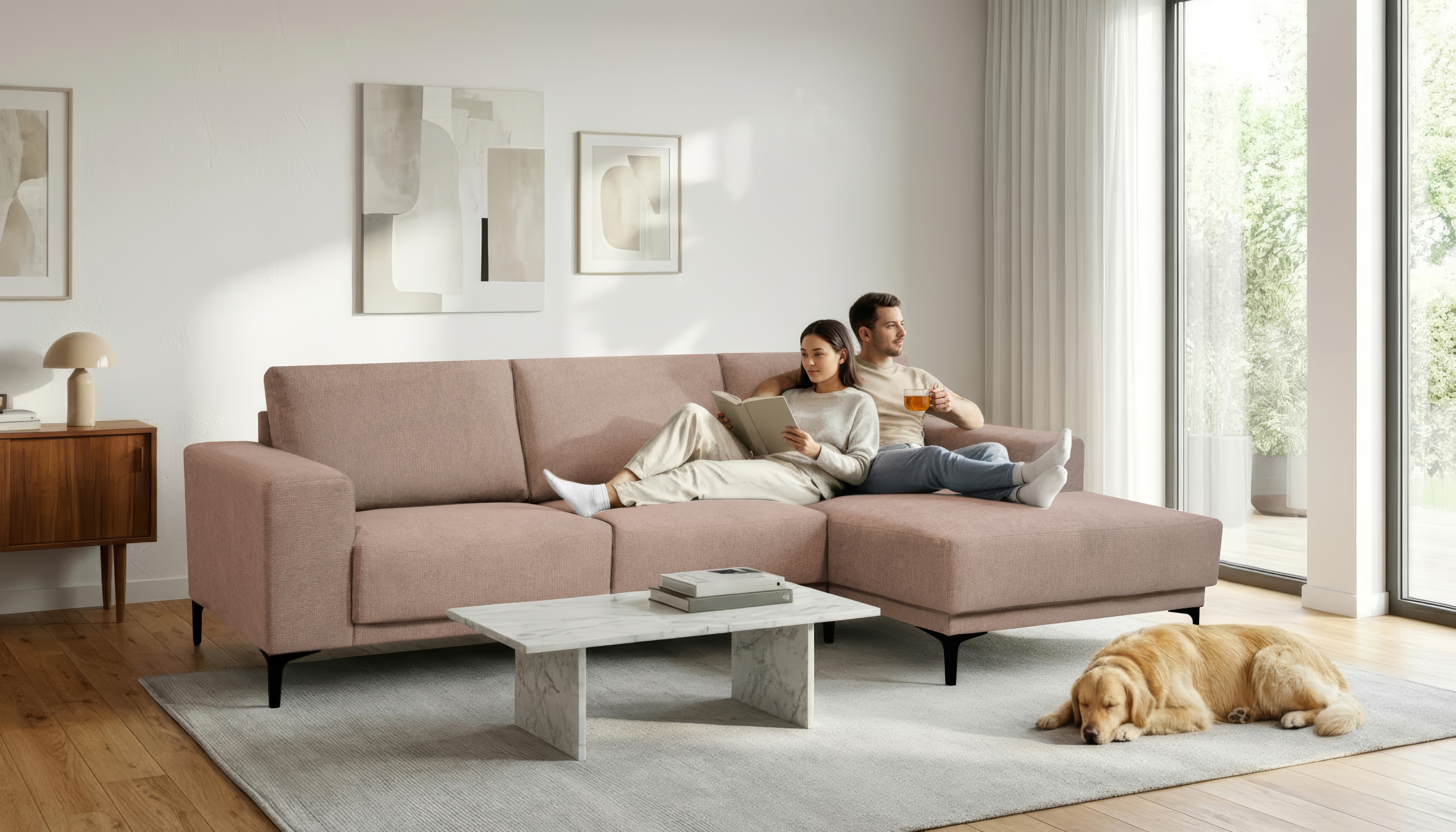 OTTO home Ecksofa "Xander, L-Form" Breite 280 cm, Soft-Touch Chenille, schwarze Metallfüße