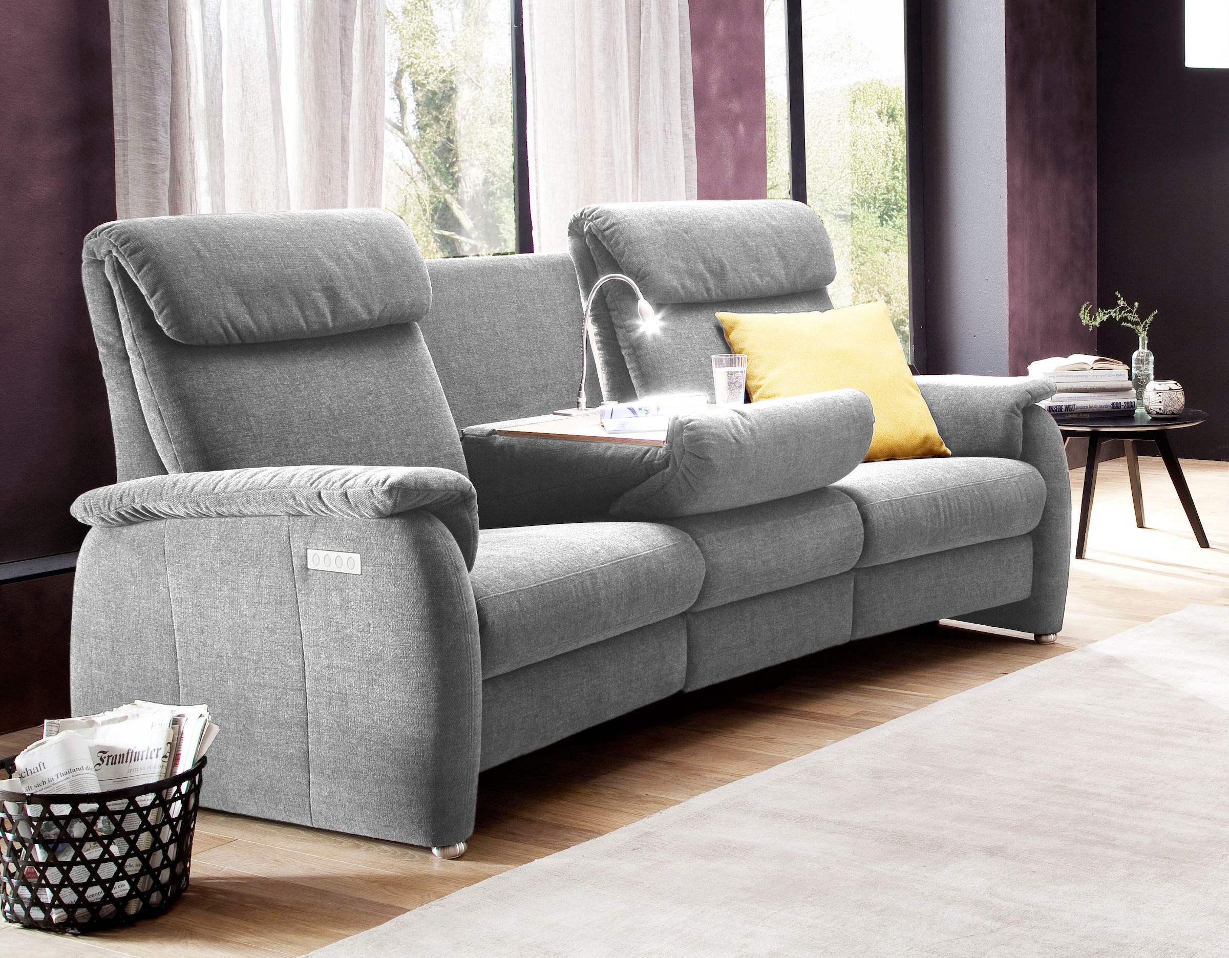 Home affaire Sofa »Turin«, mit motorischer Relaxfunktion, Tisch, Leuchte + USB-Ladestation