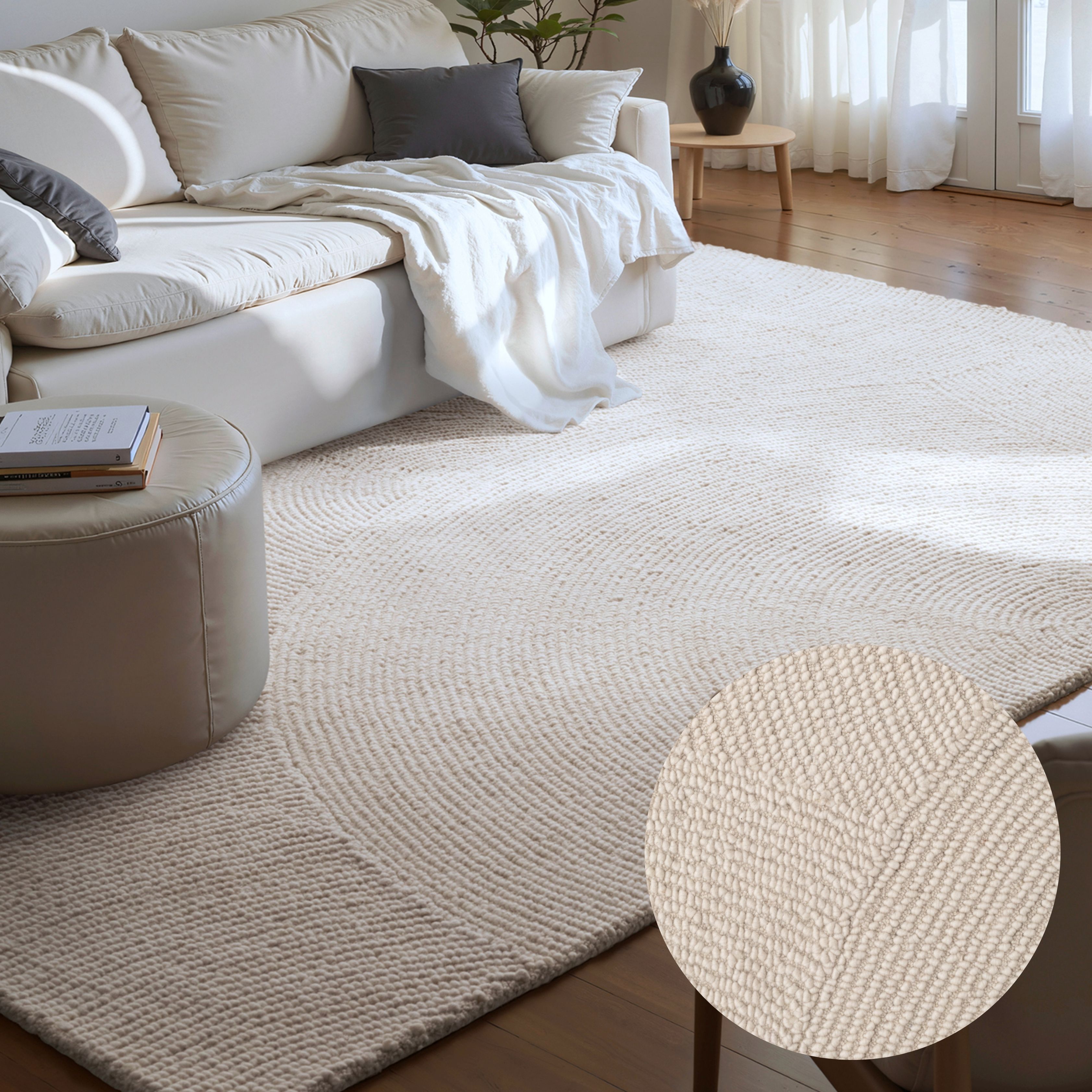 HANSE Home Wollteppich "Calmio, auch als Läufer und in rund" rechteckig 18 mm Höhe Handgetuftet, Wolle, Natur, Wohnzimmer, Schlafzimmer, Skandi, Hygge