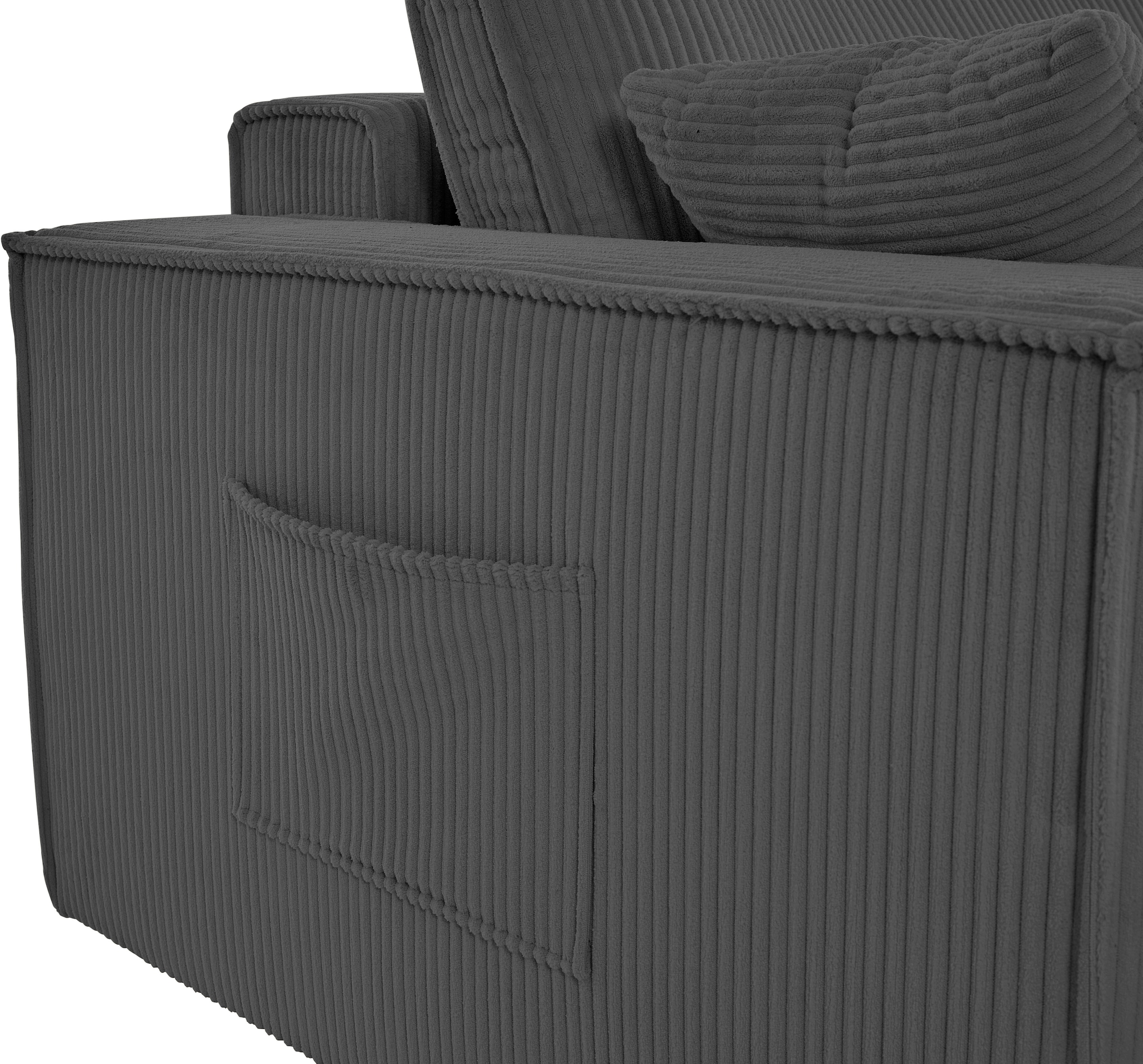 OTTO home Wohnlandschaft »CASSI, 311 cm, U-Form, Schlafsofa, Dauerschläfer, Boxspringfederung«, Schlaffunktion (133/270cm), Bettkasten, Seitentaschen, Cord-Bezug