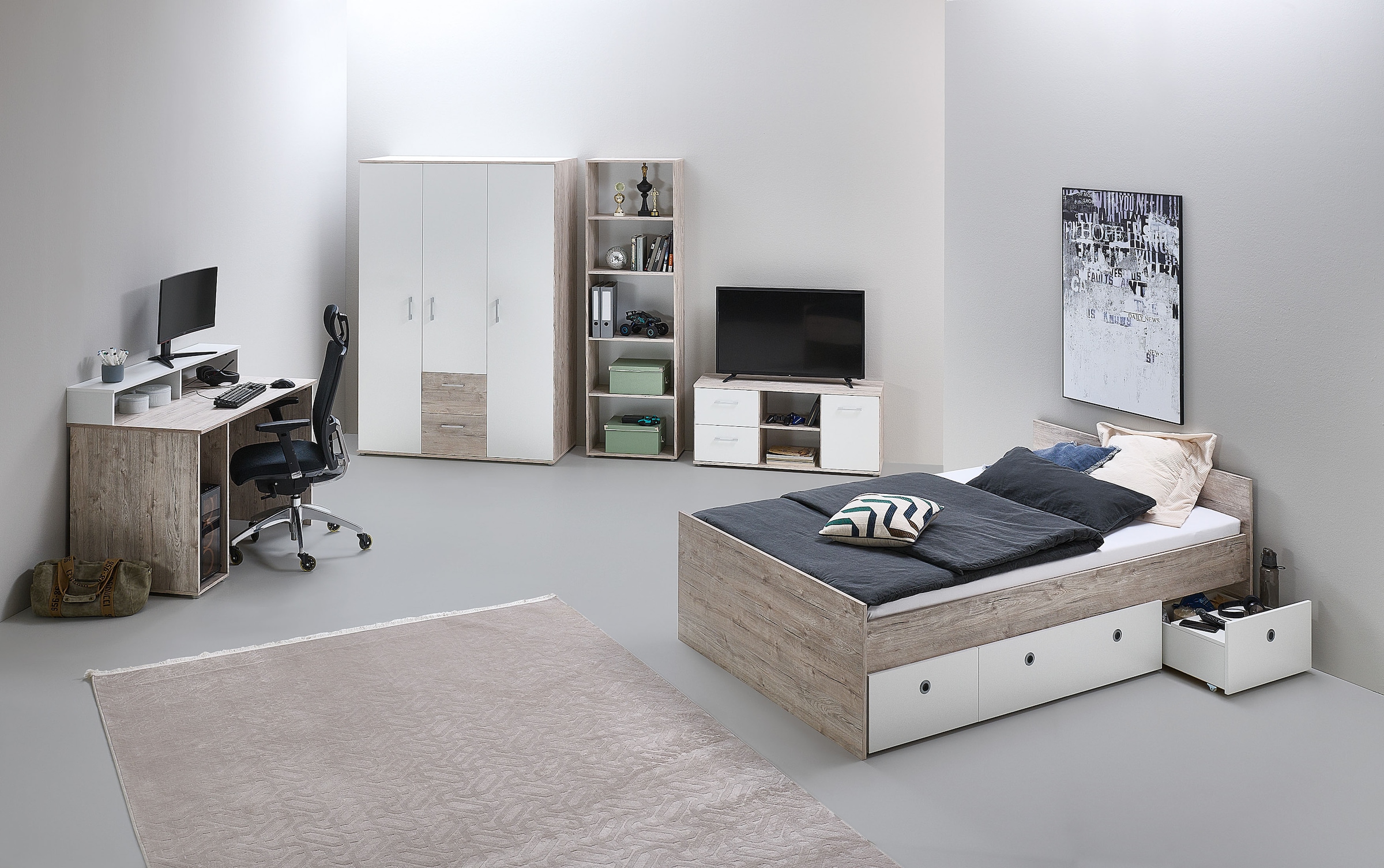 Home affaire Stauraumbett »Jugendbett »Rieke« 120 x 200 cm«, (1 tlg.), Jugendbett 120 x 200 cm inkl. Rollkästen