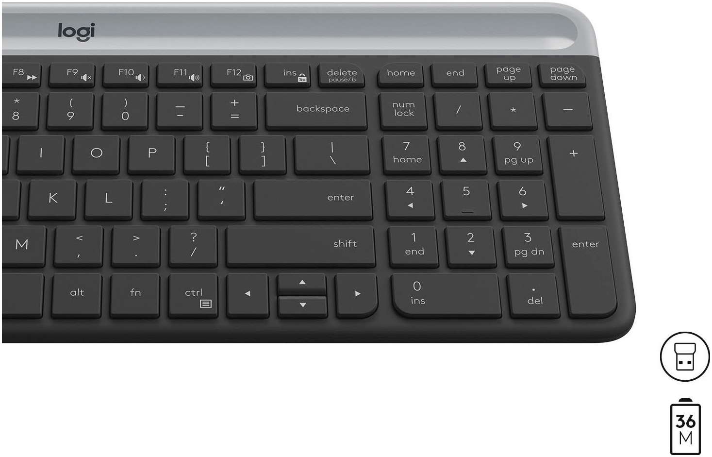 Logitech Tastatur »MK470«, (Angenehmes Tippen-Antirutsch-Füße-Fn-Tasten-Lautstärkeregler-Multimedia-Tasten-Windows-Sperrtaste-Ziffernblock)