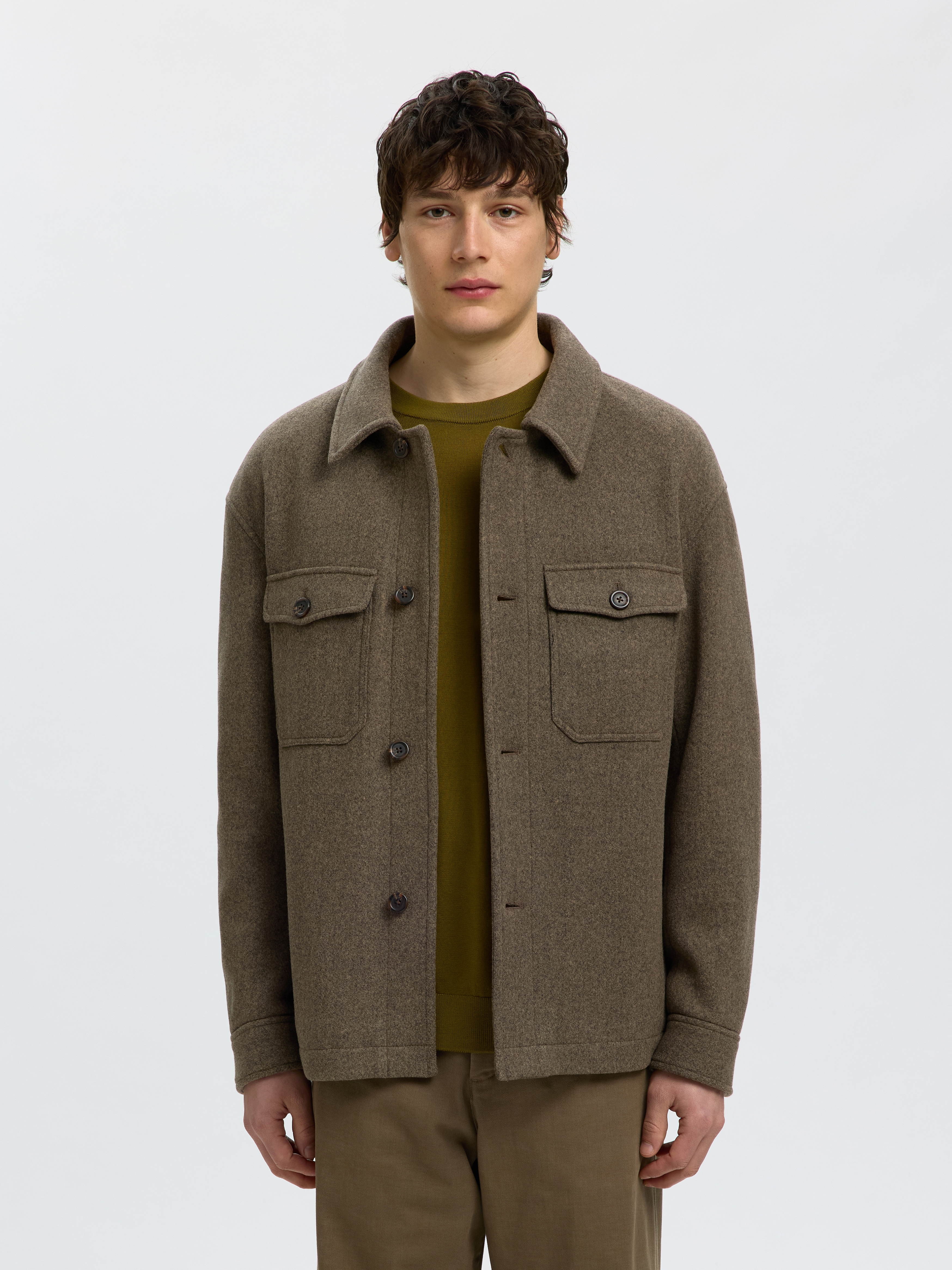SELECTED Hemdjacke "SLMMITCH WOOL BLEND SHACKET NOOS" Materialmix, Hemdjacken Form