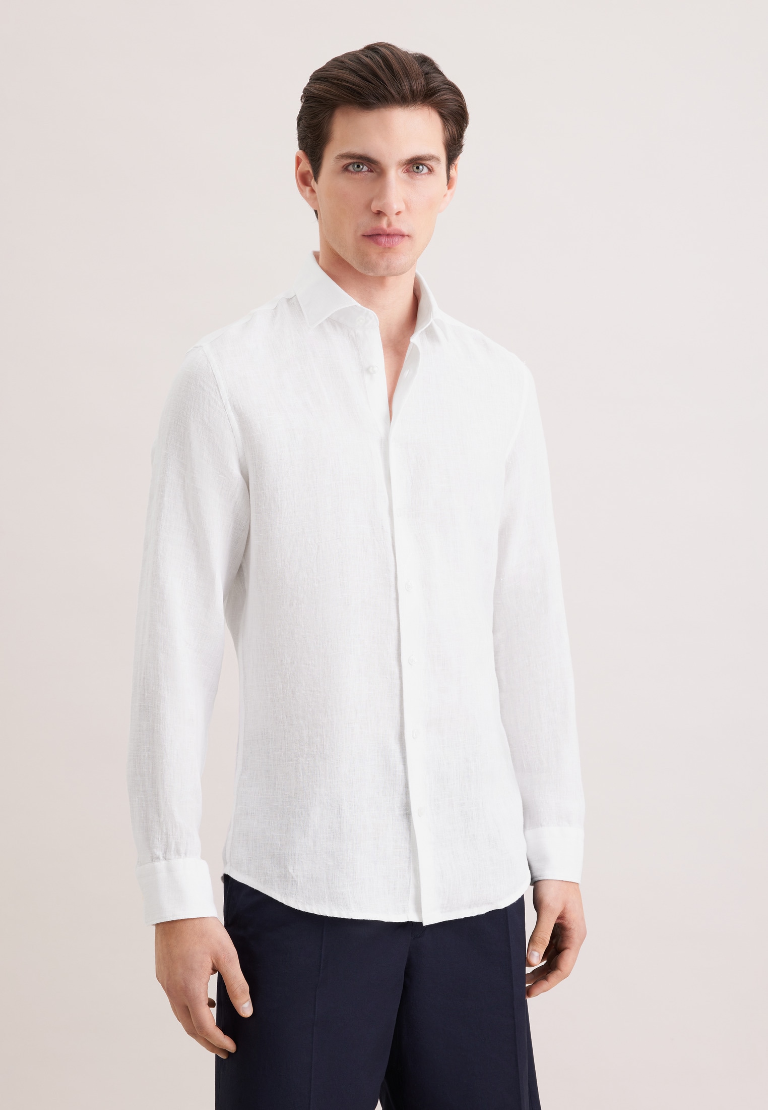 Leinenhemd SEIDENSTICKER "Schwarze Rose", Herren, Gr. L (41), normale Ärmellängen, weiß, 100% Leinen, unifarben, slim fit, 2-Knopf-Manschette, Hemden, Slim 1/1 Kentkragen Uni