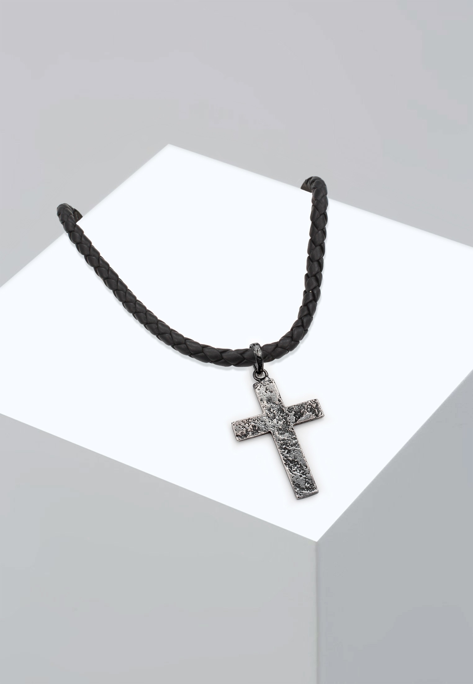 Kuzzoi Lederband Herren Lederkette Kreuz Oxidiert Matt 925 Silber Kaufen Baur