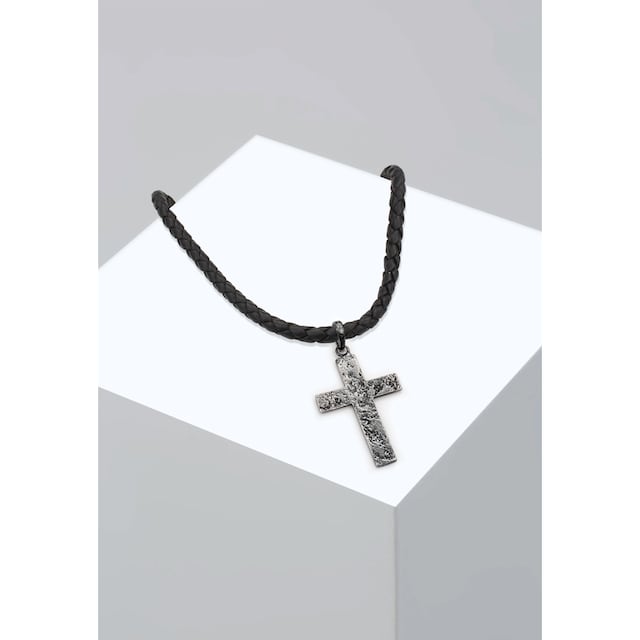 Kuzzoi Lederband Herren Lederkette Kreuz Oxidiert Matt 925 Silber Kaufen Baur