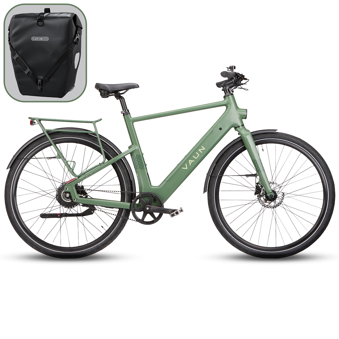 Vaun "VAUN Sight Cityrad mit Ortlieb Tasche" Heckmotor 250 W Elektrofahrrad für Alltag und Einkauf