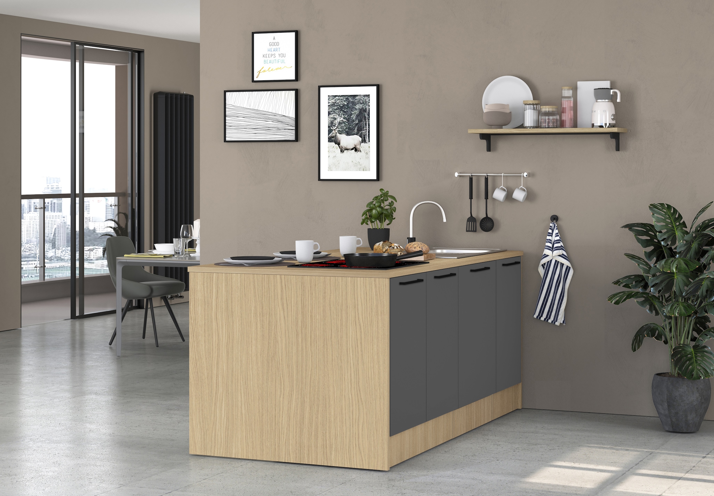 KOCHSTATION Kücheninsel »KS-Luna« Breite 200 cm, wahlweise mit Hanseatic-E-Geräten
