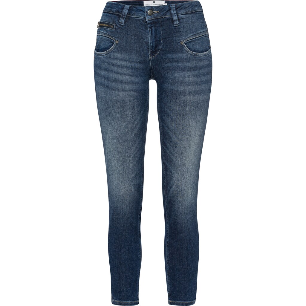 Damenmode Jeans Freeman T. Porter High-waist-Jeans »Alexa High Waist Cropped«, mit Deko-Zippern und Used-Look-Details dunkelblau