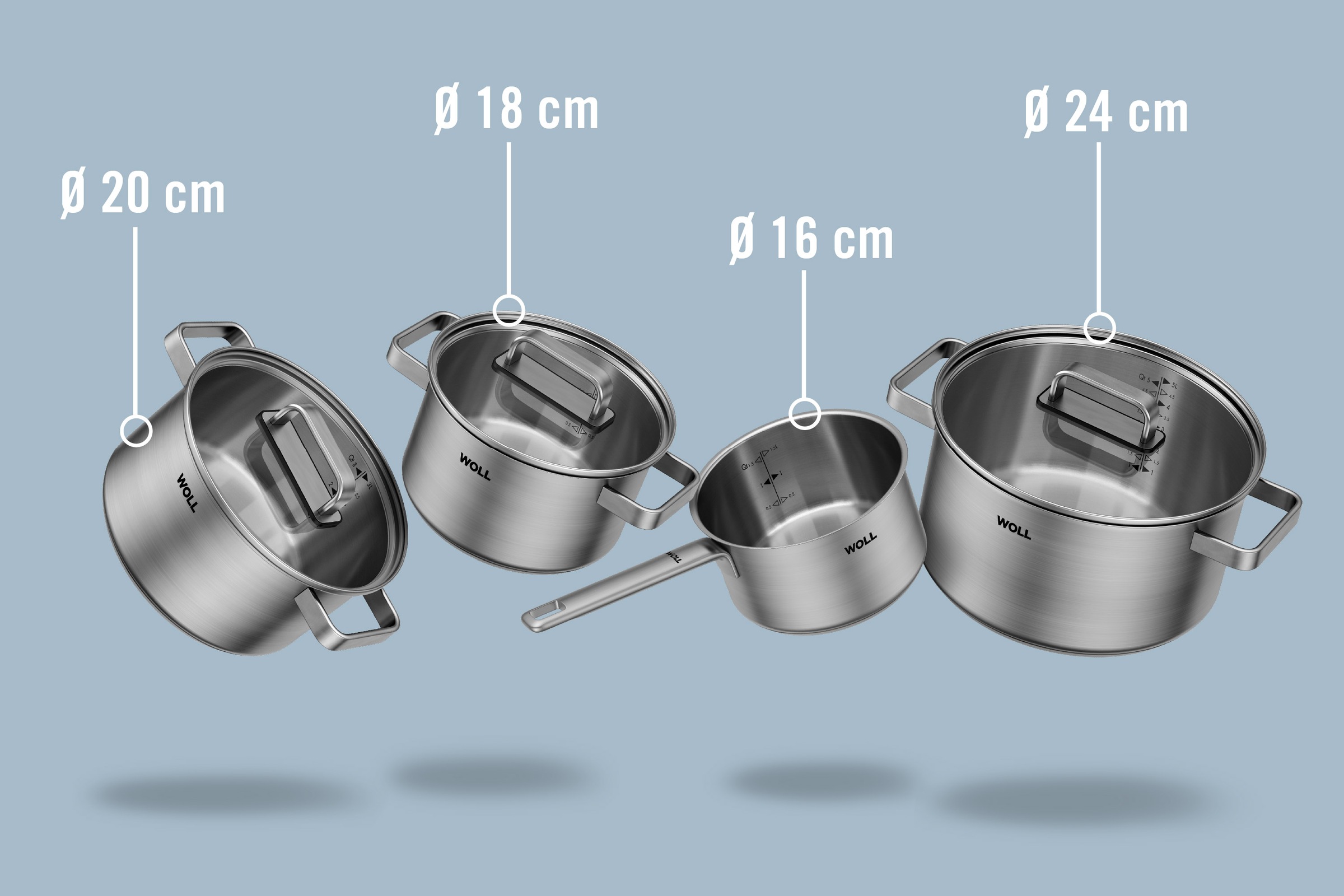 WOLL Topf-Set »Steel«, Edelstahl, (Set, 7 tlg.), hochwertiger, korrosionsbeständiger Edelstahl