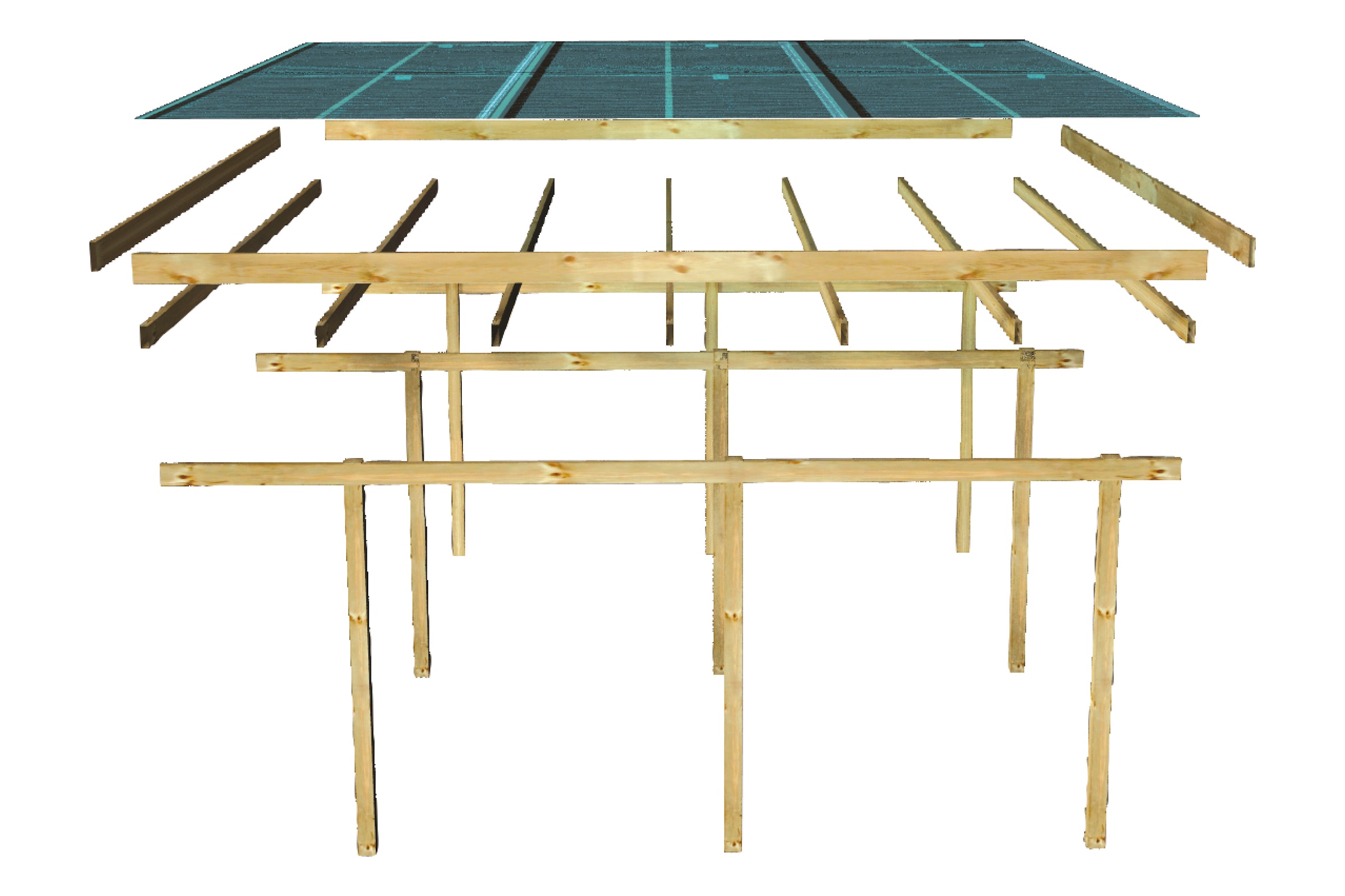 Karibu Doppelcarport »»ECO 2« Variante B, AKTION kdi«, Masivholz, 509 cm, KDI, mit integriertem Abstellraum klein, 2 Seitenwänden und 1 Rückwand