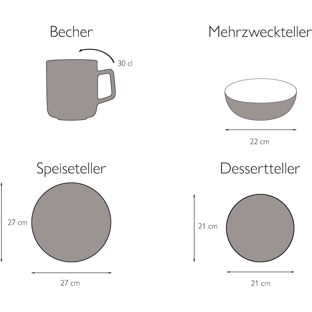 CreaTable Kombiservice »Geschirr-Set Marrakesch«, (Set, 16 tlg., Kaffeeservice und Tafelservice im Set, für 4 Personen)