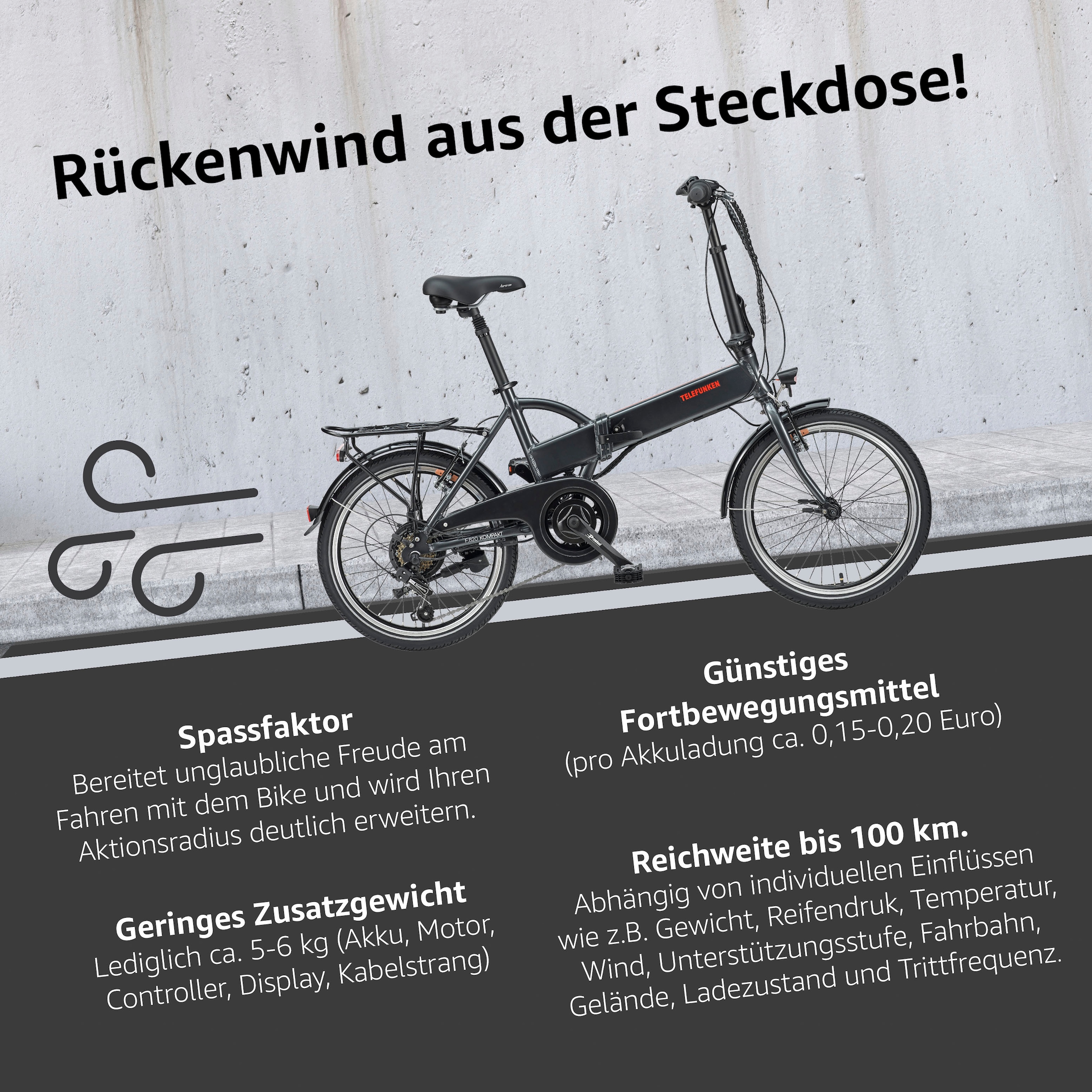 Telefunken E-Bike »Kompakt F820«, 6 Gang, Shimano, Tourney, Heckmotor 250 W