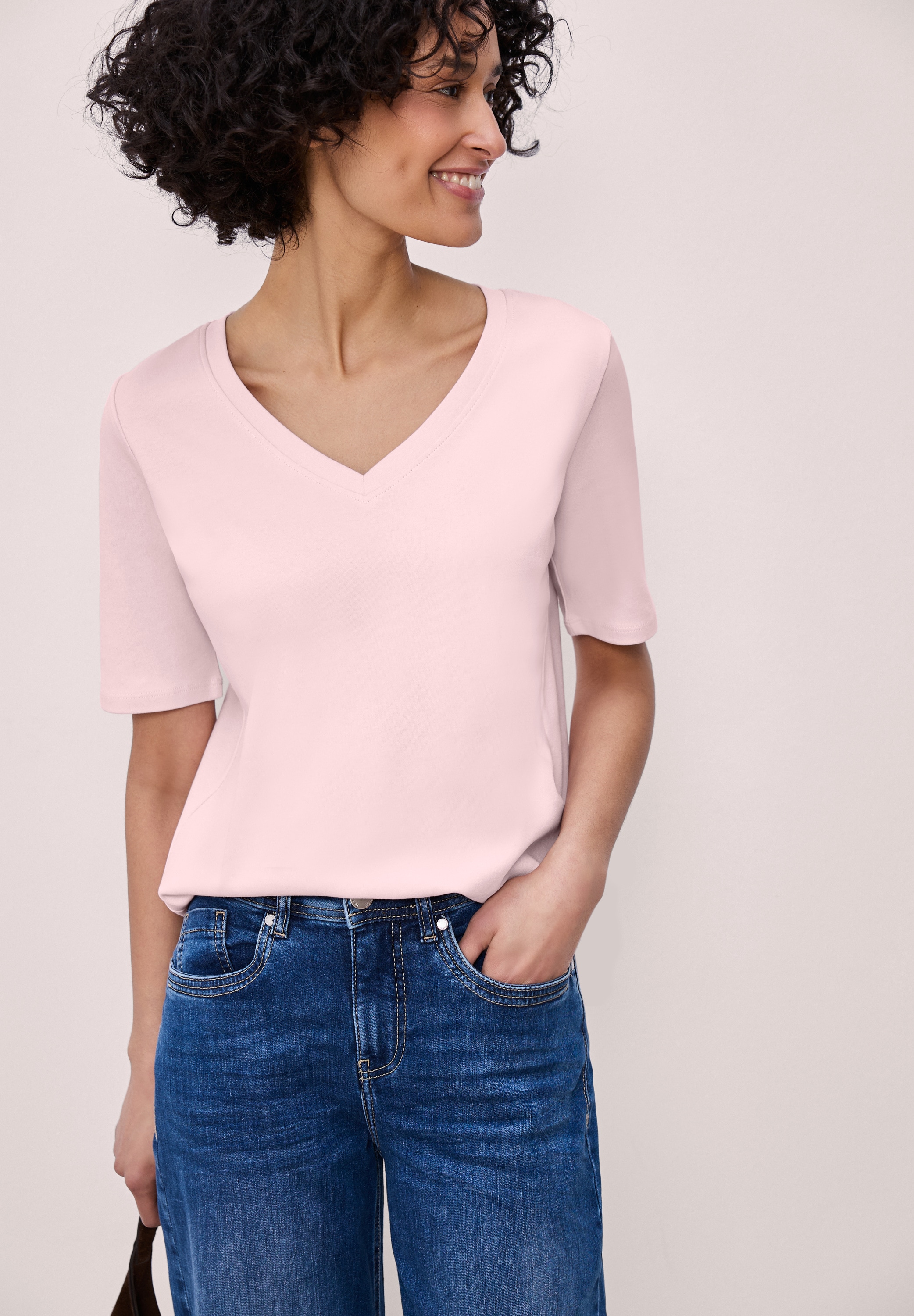 STREET ONE V-Shirt aus reiner Baumwolle