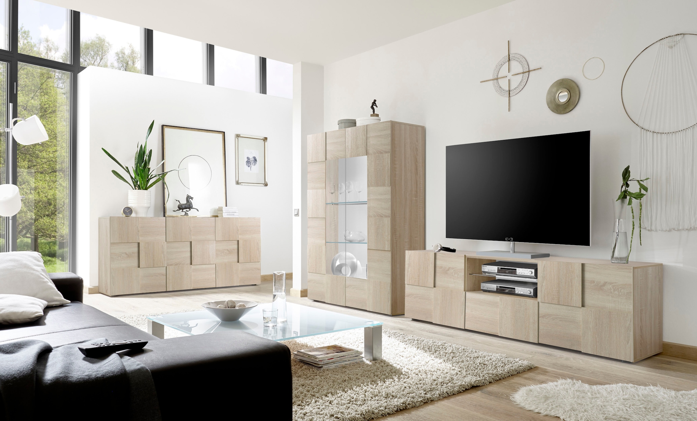 INOSIGN Sideboard »Dama Breite 181, Kommode 3 Türen, Anrichte«, Front in 3D-Optik, viel Stauraum, verschiedene Farben