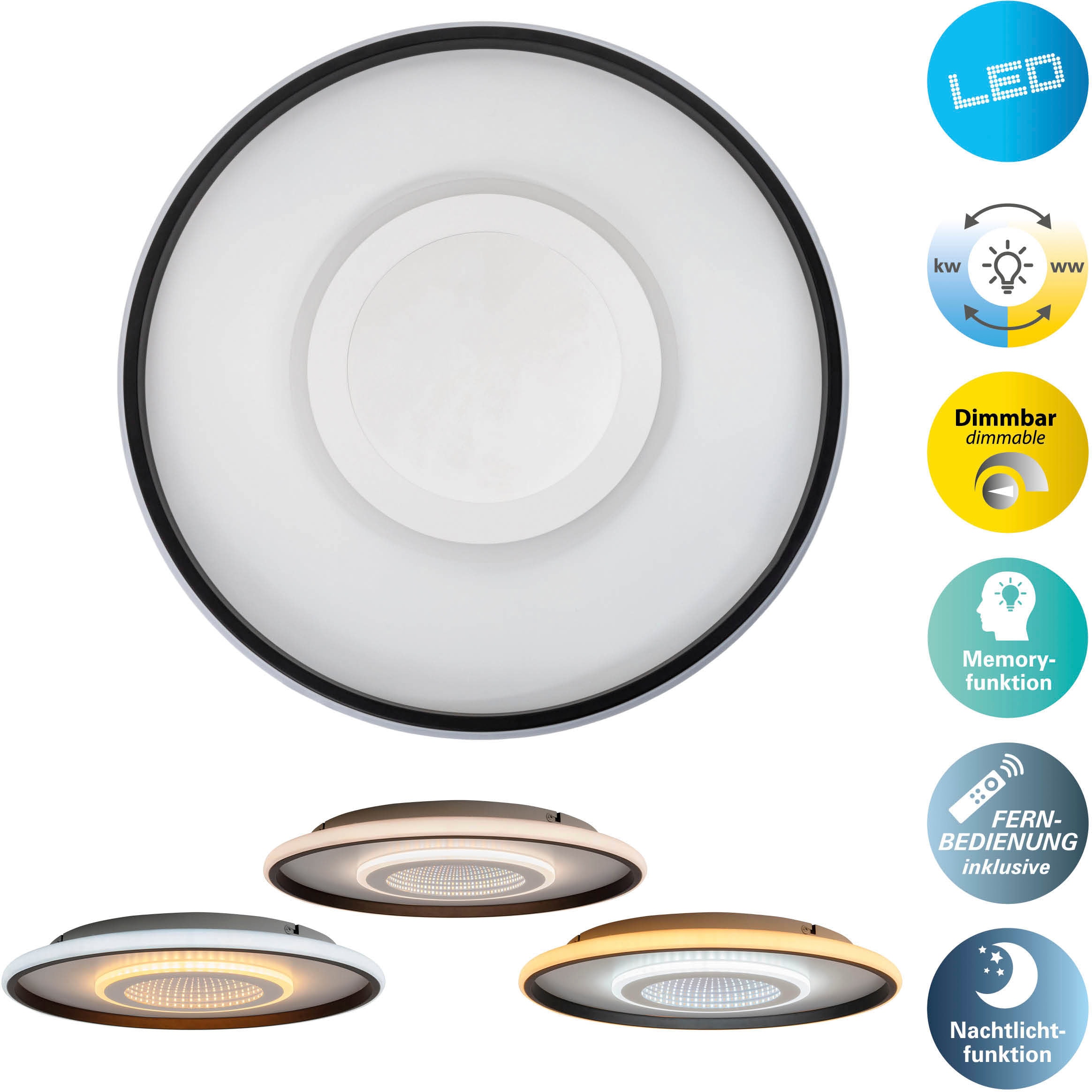 my home LED Deckenleuchte »Mona Deckenlampe mit Infinity 3D Effekt«, 1 flammig, Leuchtmittel LED-Board | LED fest integriert, D: 50cm, dimmbar, inkl. Memory, CCT, Fernbedienung, 40W, Tunnel Mirror
