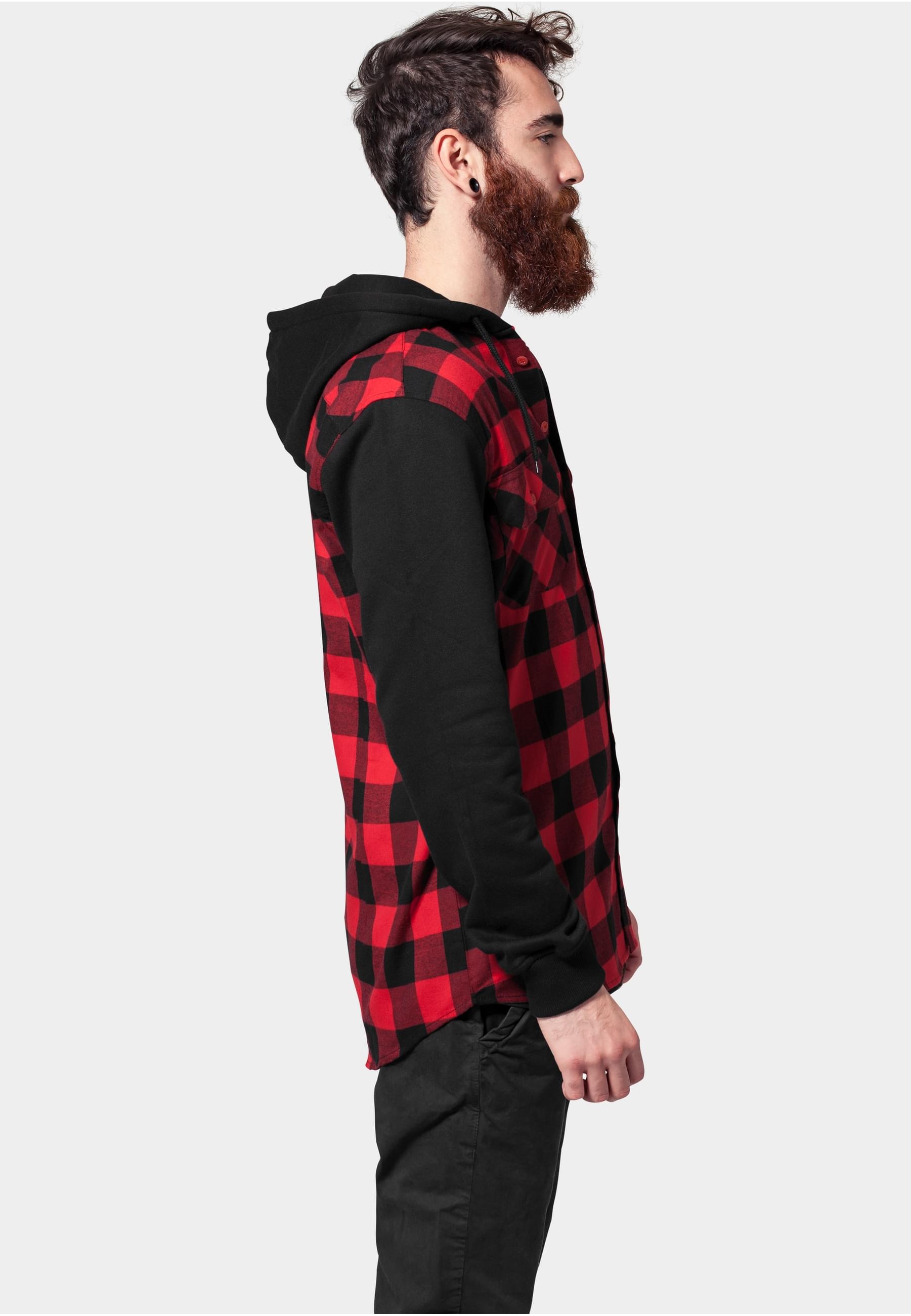 URBAN CLASSICS Langarm-Poloshirt »Urban Classics Herren Hooded Checked Flanell Sweat Sleeve Shirt«, (1 tlg.)