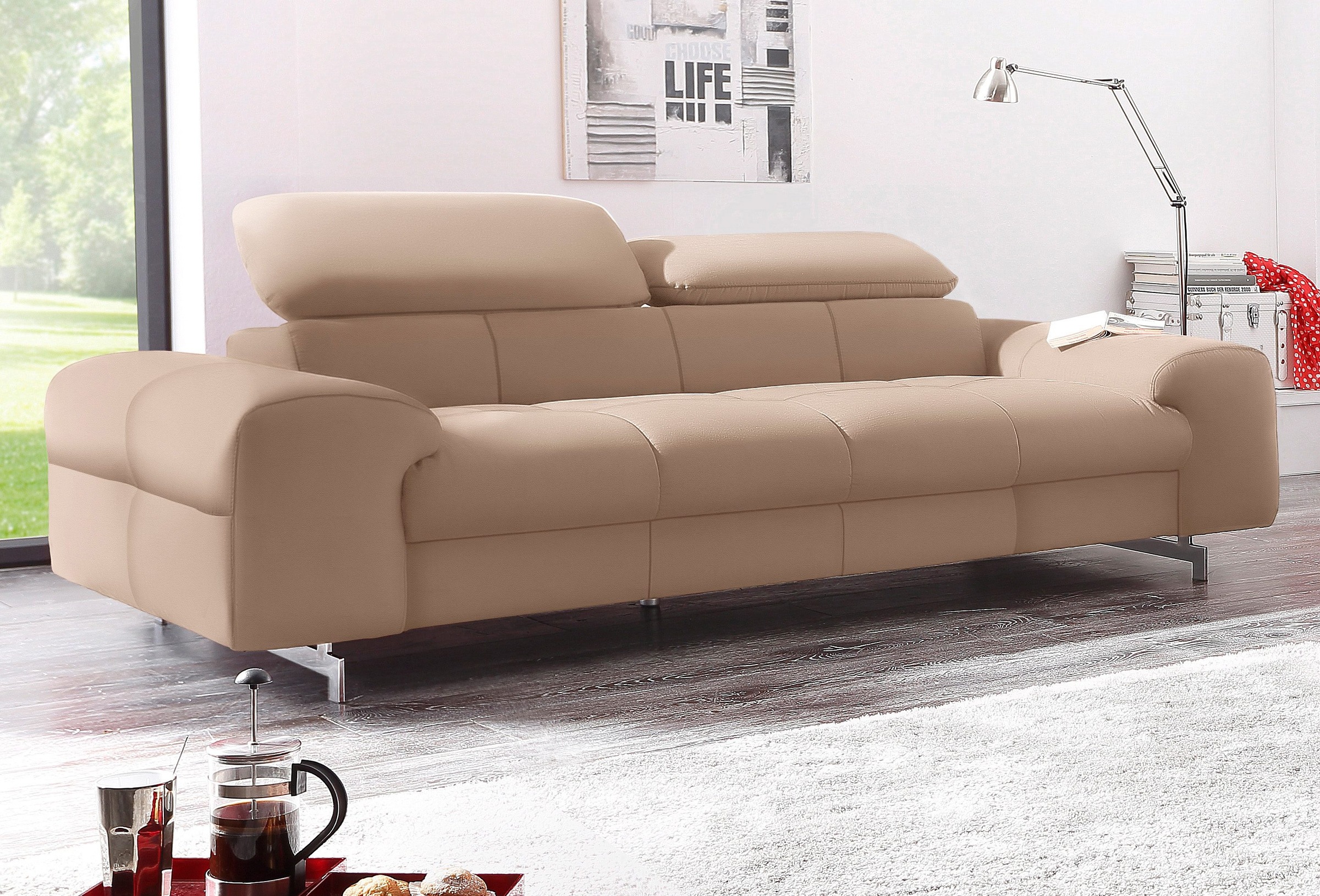 COTTA 3-Sitzer "Chef" Big-Sofa mit Kopfteilverstellung, edle Metallkufen günstig online kaufen