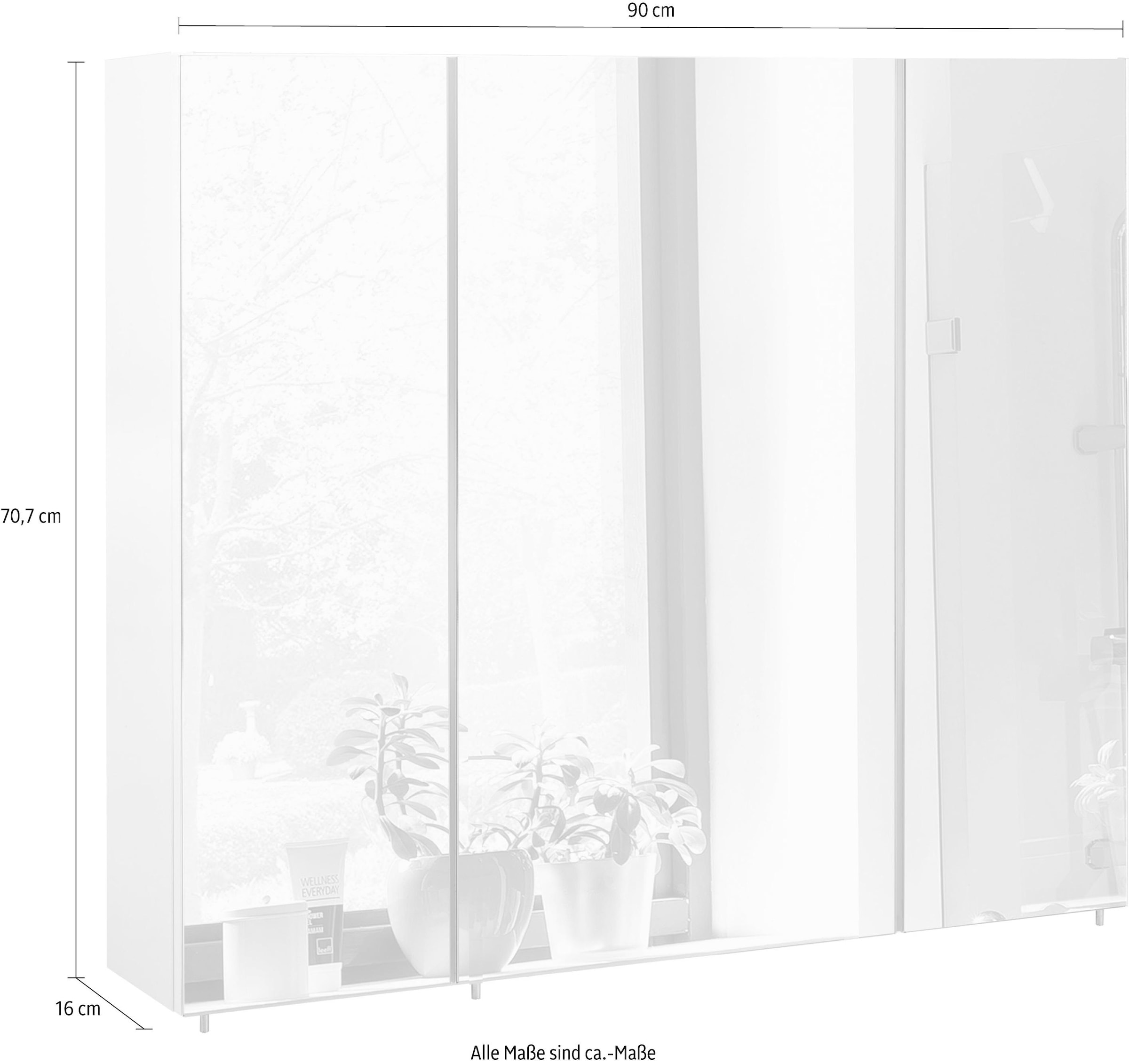 Schildmeyer Spiegelschrank »Basic«, Breite 90 cm, 3-türig, Glaseinlegeböden, Made in Germany