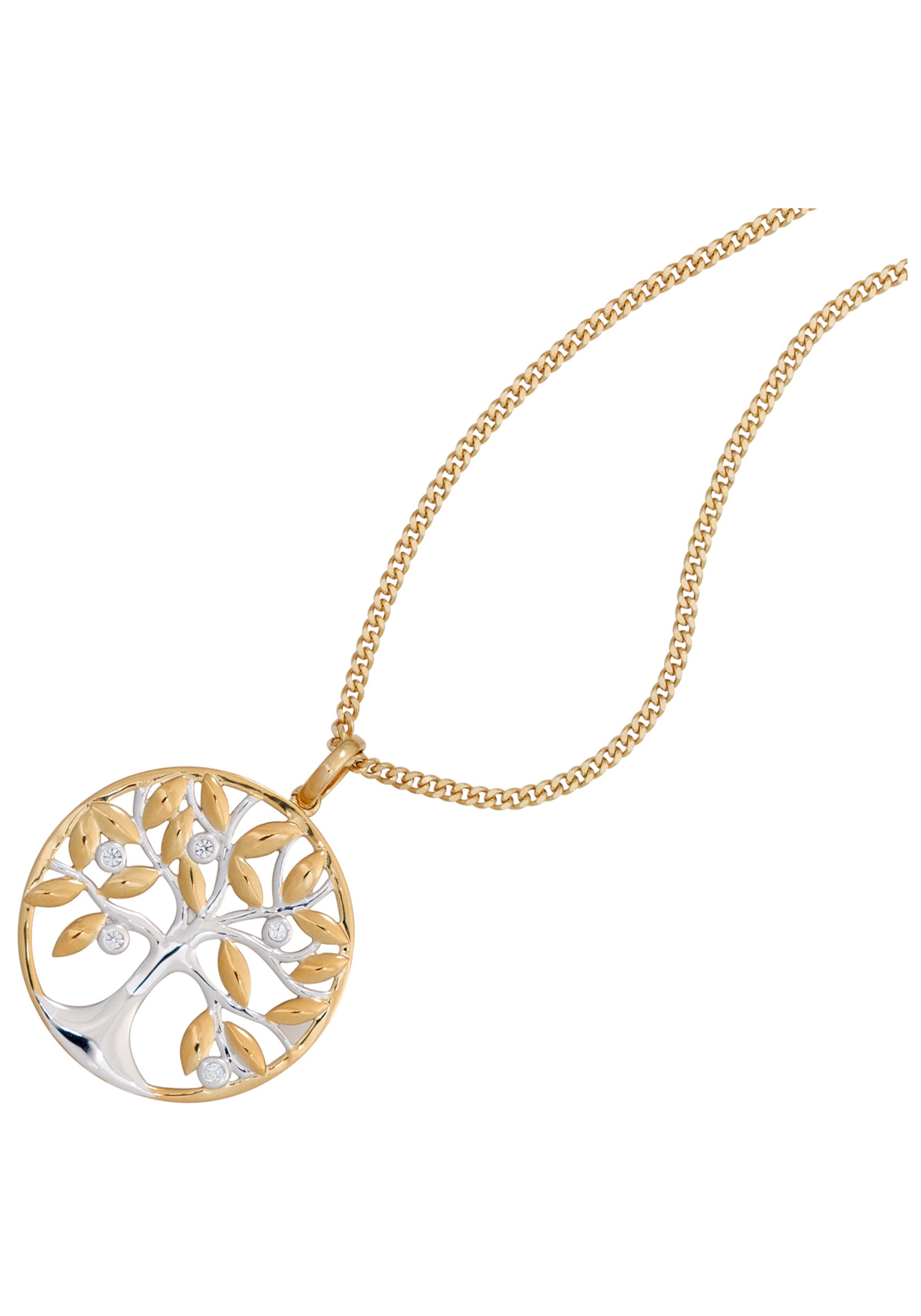 JOBO Kettenanhänger »Anhänger Baum«, 585 Gold bicolor mit 5 Diamanten