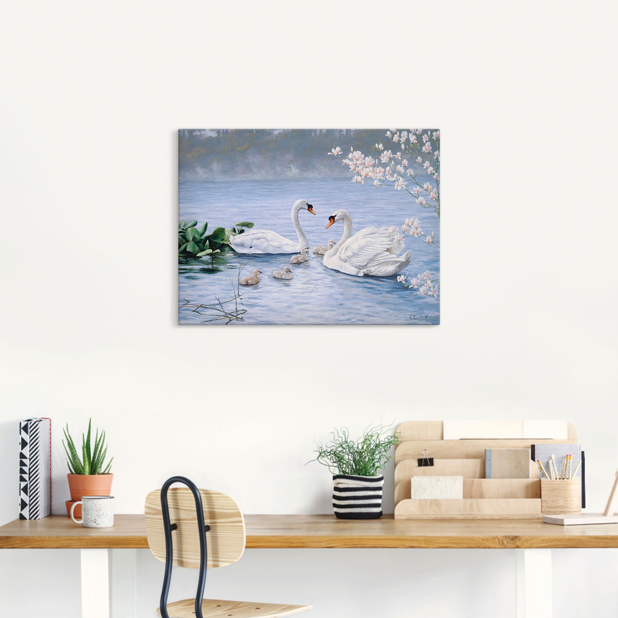 Artland Leinwandbild "Stolze Schwanenfamilie" Vögel 1 Stk. tlg. auf Keilrah günstig online kaufen