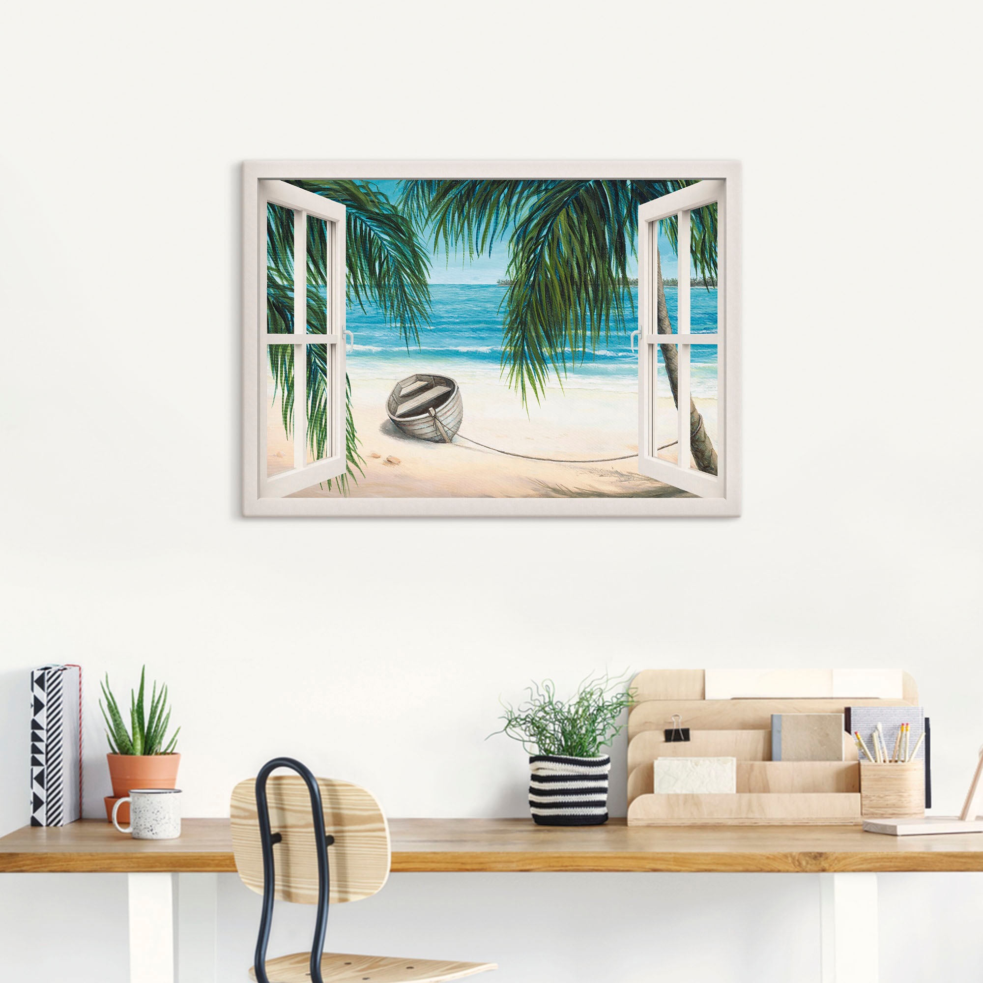 Artland Leinwandbild "Fensterblick - Karibik" Fensterblick 1 Stk. tlg. auf günstig online kaufen