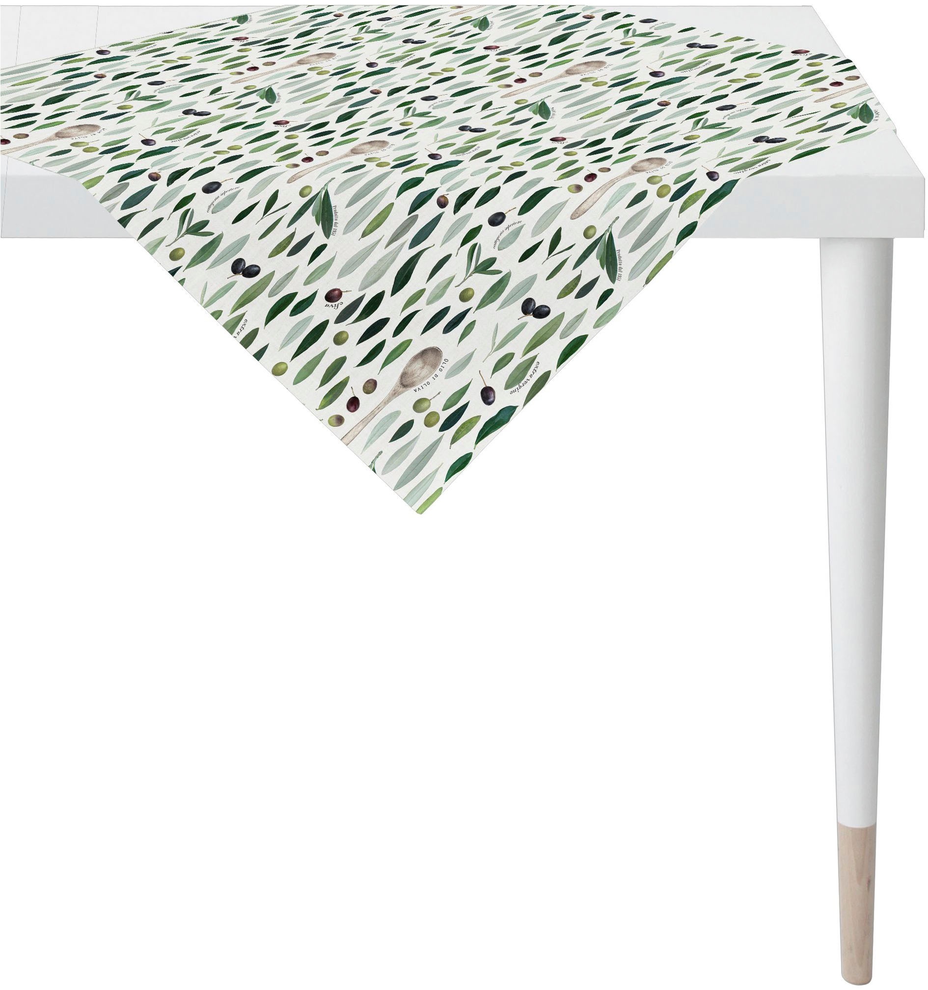 Tischdecke APELTgrün, natur, Tischdecken, "7007", Olivendesign als all-over