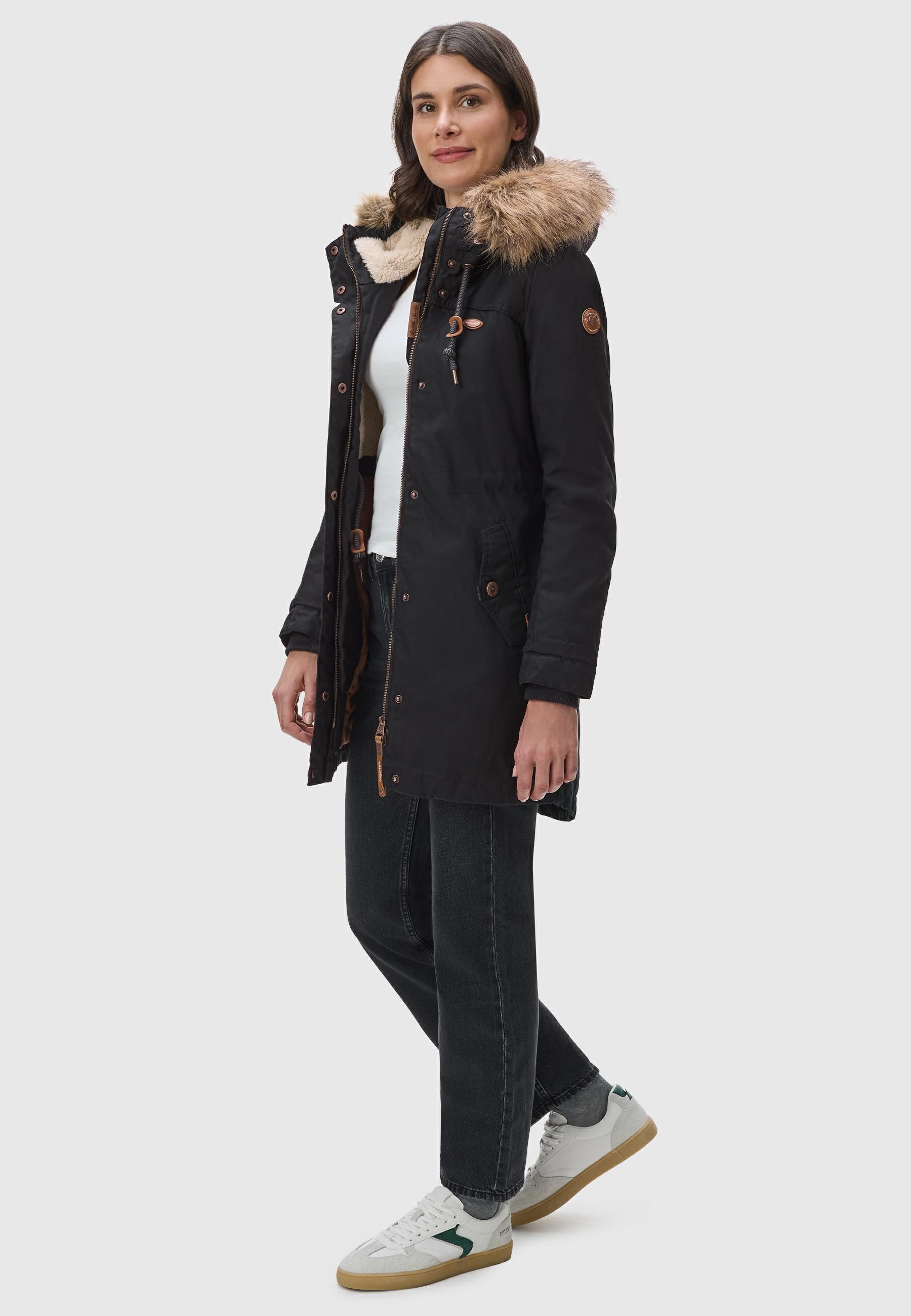 Ragwear Winterjacke »Tawny«, mit Kapuze, stylischer Winterparka mit großer Kapuze und Kunstfellkragen